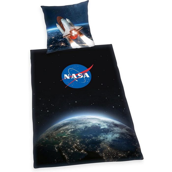 Bettwäsche NASA Bettwäsche 135 x 200 cm Herding Baumolle 2 teilig Bettbezug Kopfkissenbezug Set kuschelig weich hochwertig