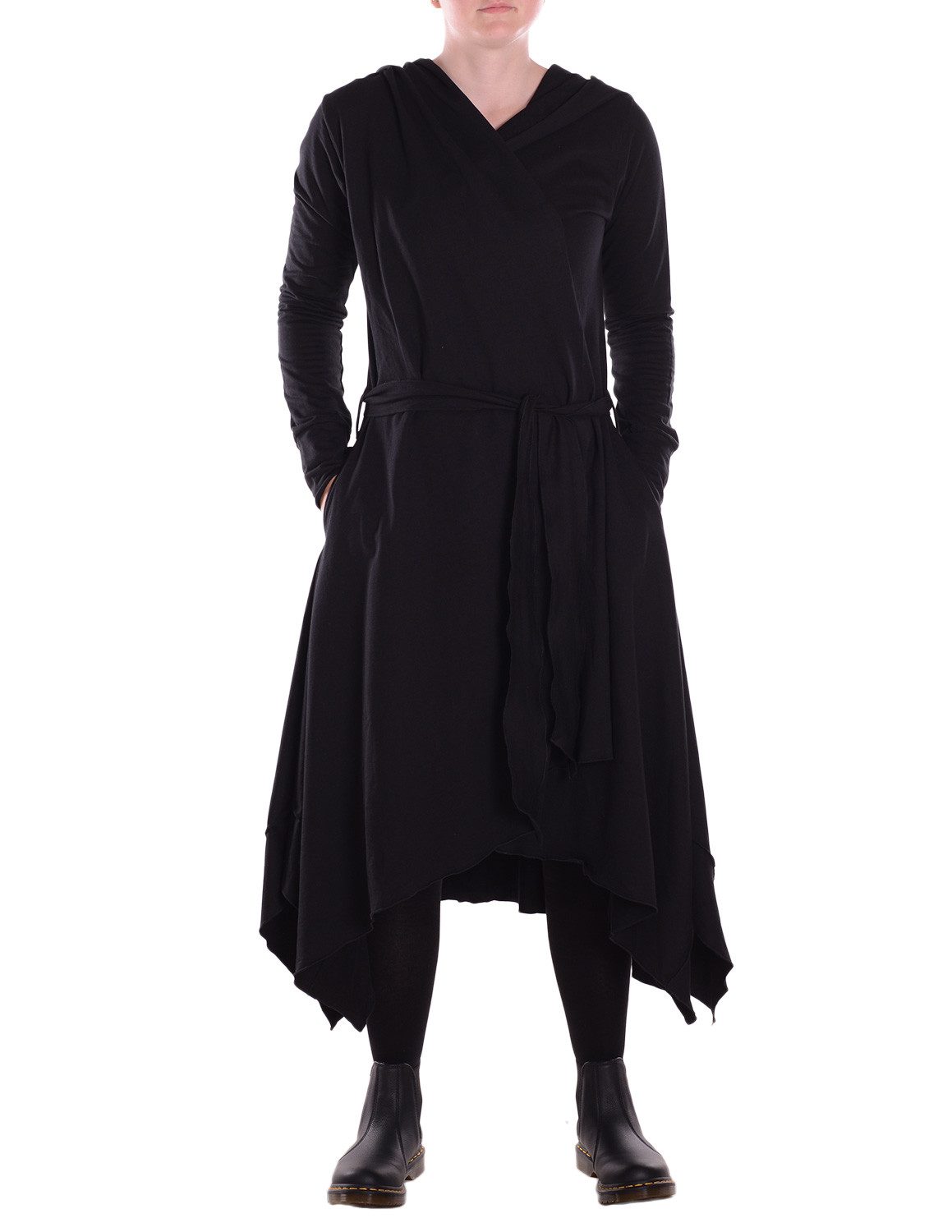 Vishes Kurzmantel Langer asymmetrischer Überwurf mit Kapuze, Taschen, Daumenlöchern Alternative Bekleidung, Ethno, Hippie, Retro Style