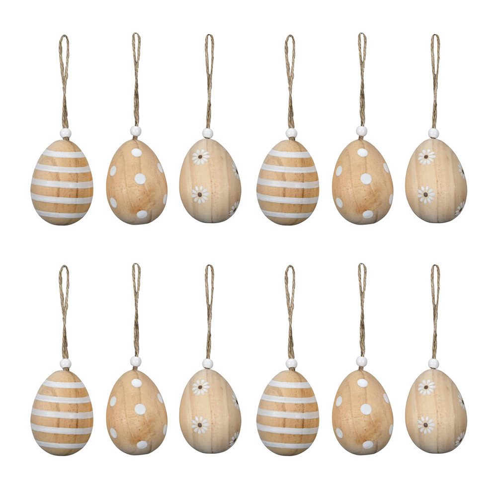 Osterei 12tlg. Holzanhänger BOHO EASTER natur weiß Ostereier aus Holz Osteranh