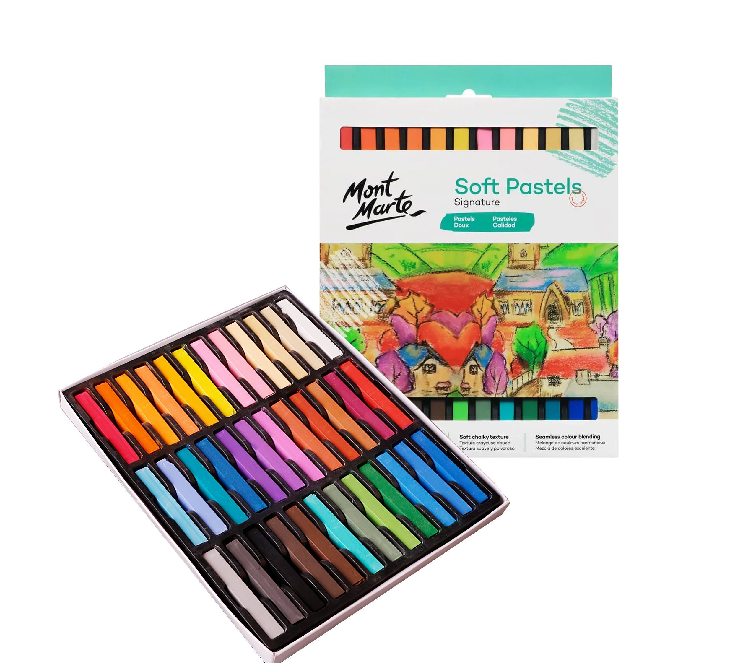 Mont Marte Pastellkreide SIGNATURE-Set mit 36 x bunte Softpastellkreide, kreideartige Textur, Mit 36 x unterschiedlichen Farbtönen & Nuancen