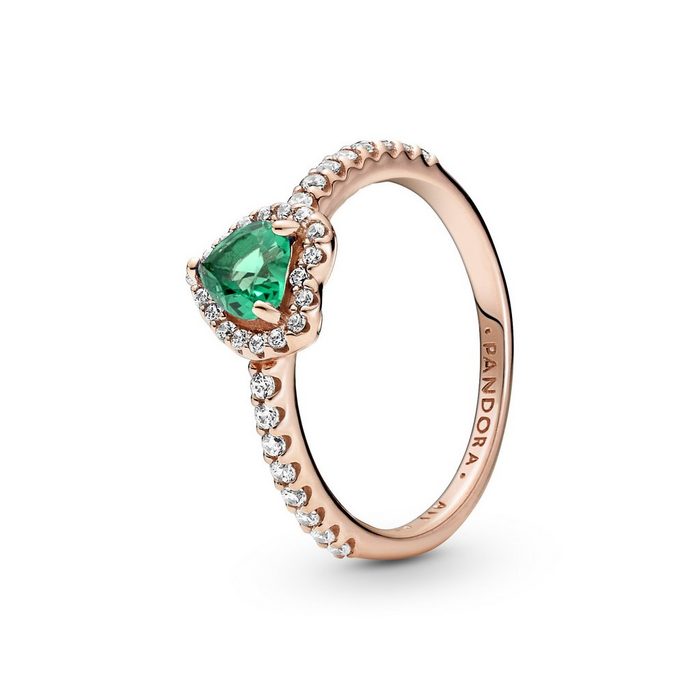 Pandora Silberring Sparkling Elevated Heart 14k Rose gold-plated ring with green cry