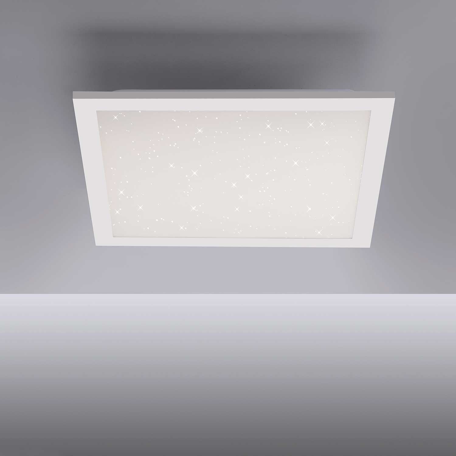 LeuchtenDirekt LED Deckenleuchte STARRYFLAT, Weiß, Kunststoff,  Memoryfunktion, Dimmfunktion, LED fest integriert, Warmweiß, Neutralweiß,  1-flammig, B 29,5 cm x T 29,5 cm, Deckenlampe, mit einer Größe von 29,5 x  29,5 cm