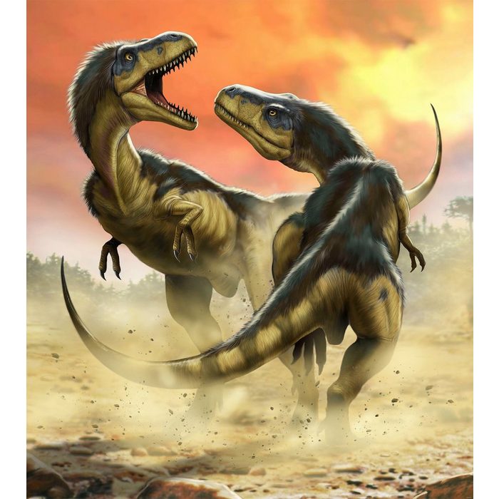 Komar Fototapete Albertosauruses Fight glatt Comic Retro bedruckt mehrfarbig BxH: 250x280 cm