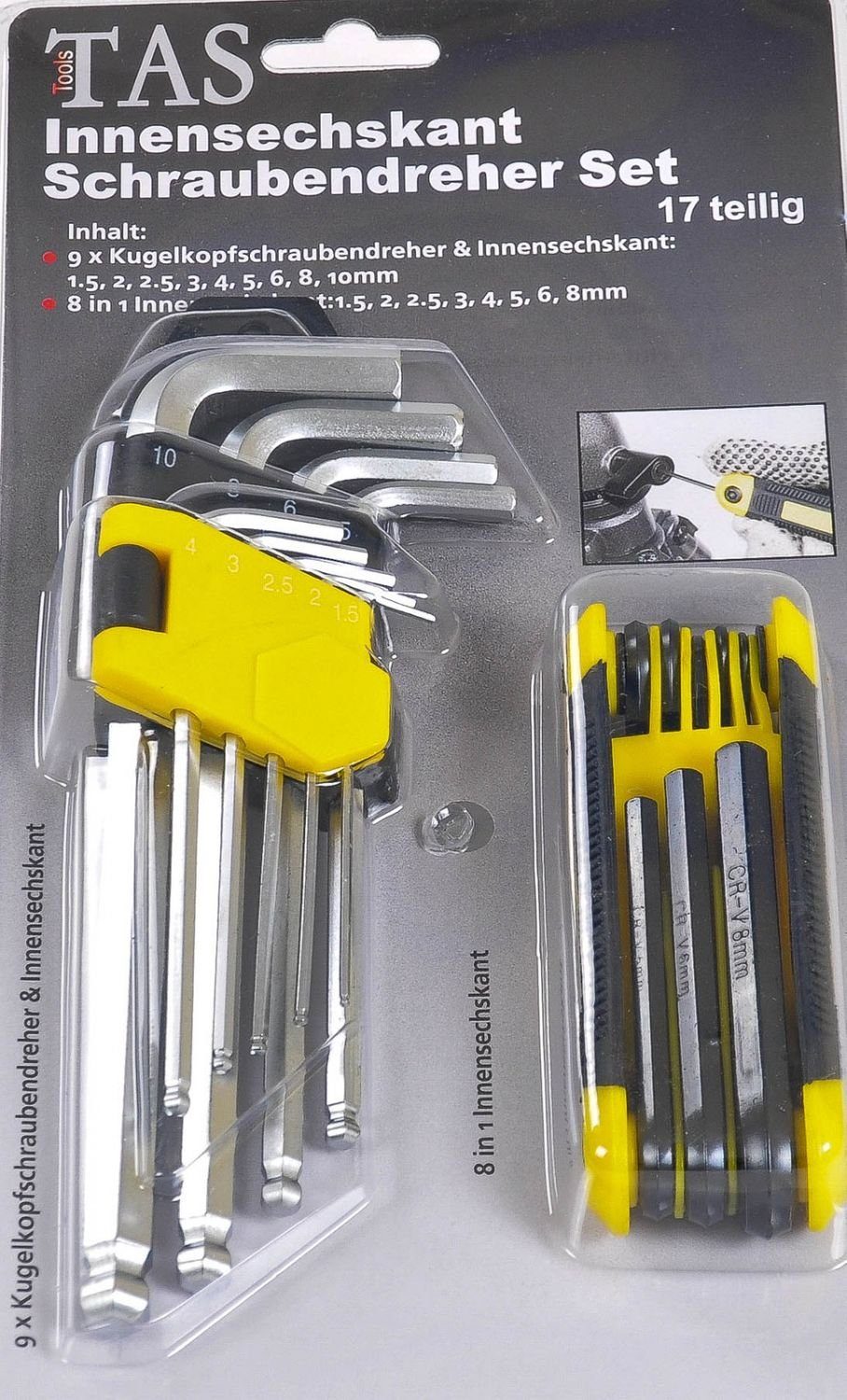 TAS TOOLS Winkelschlüssel TAS Innensechskant Schraubendreher Set 17tlg.