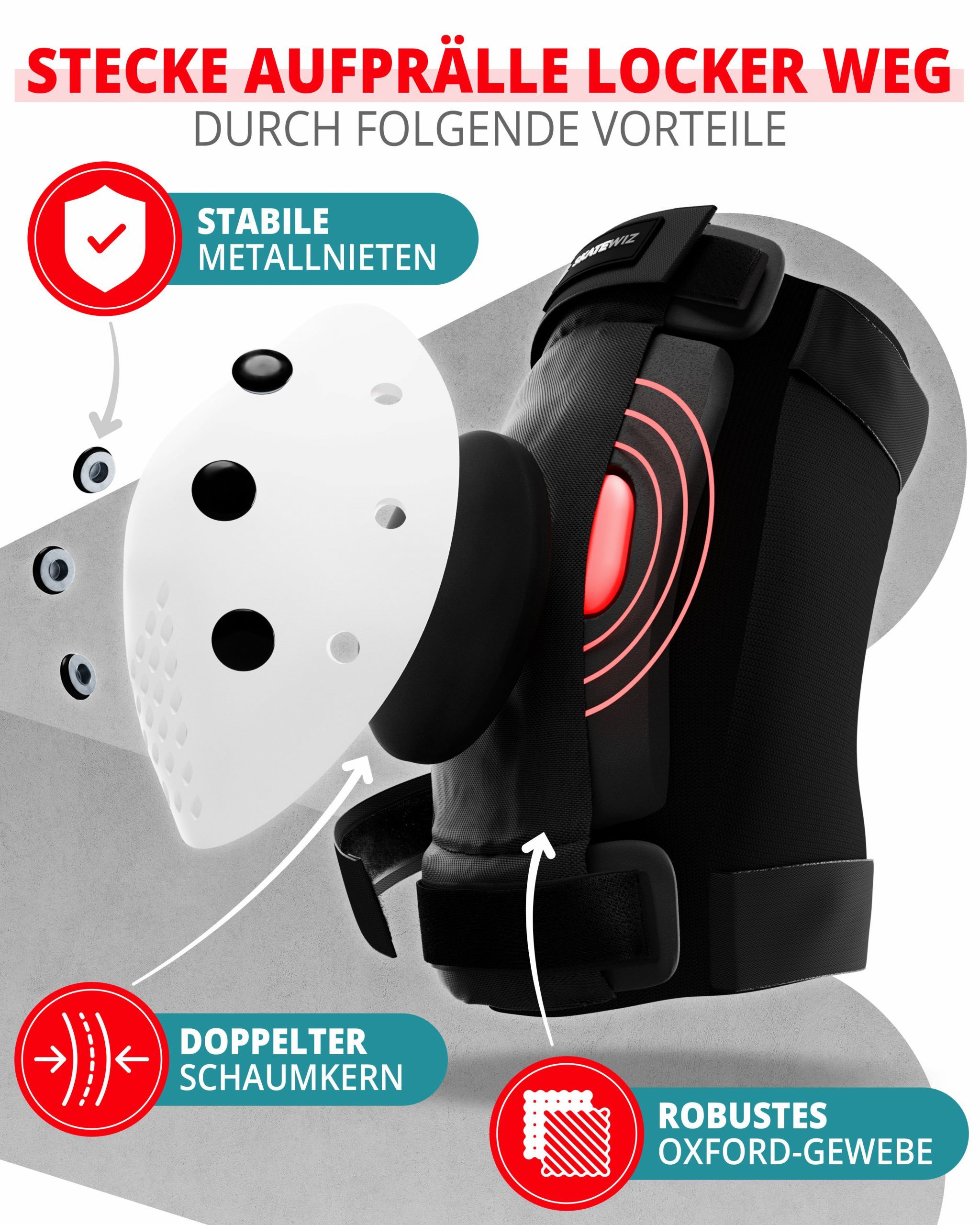 SKATEWIZ Protektoren-Set SMASH Knieschoner Kinder Inliner Schoner Erwachsene Protektoren Set (Schonerset Inliner skates Mädchen Schützer, 6-tlg., Inliner Schone – Bild 4 von 5