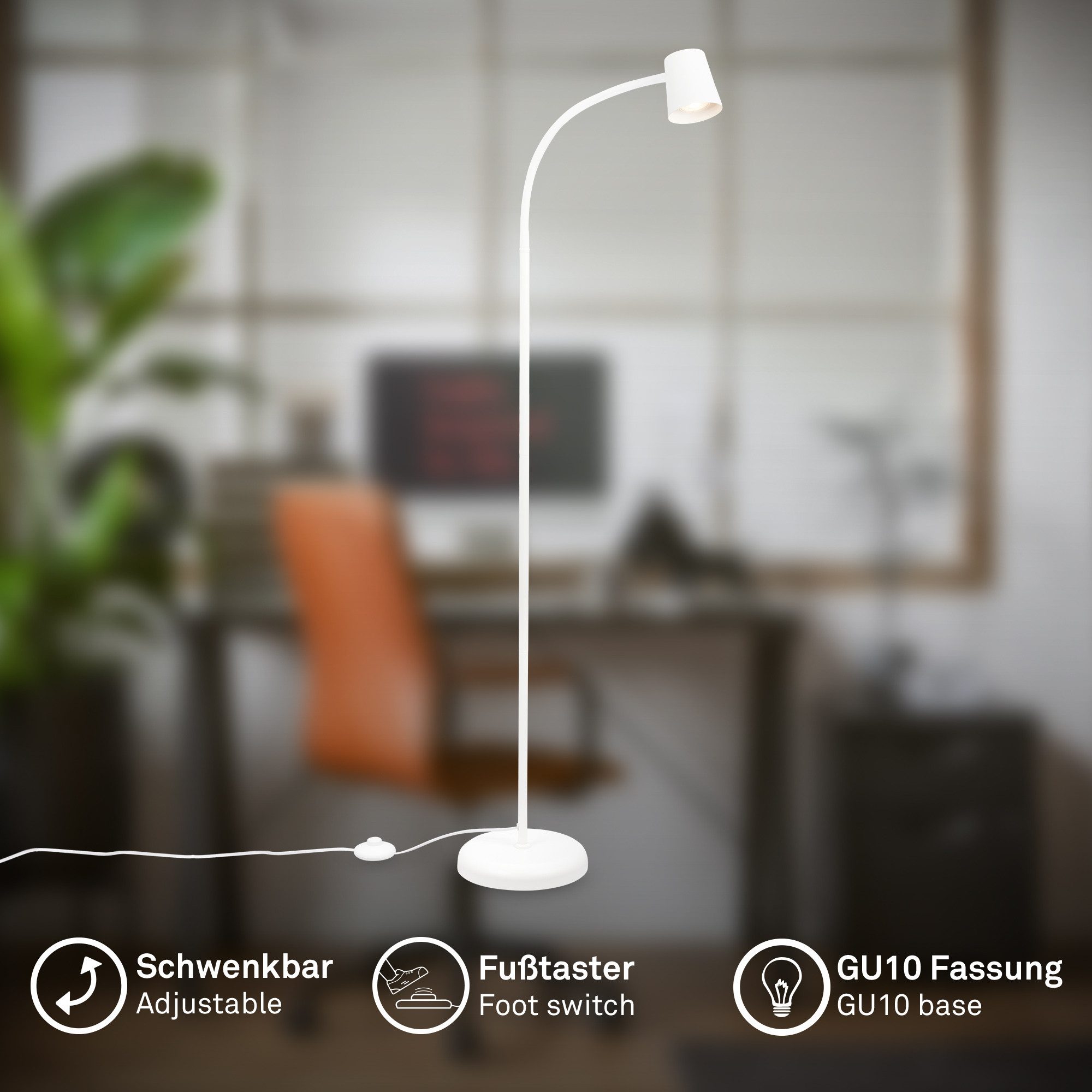 Briloner Leuchten Stehlampe LED Stehleuchte schwenkbar Home Office Wohnzimmer GU10, ohne Leuchtmittel, 2700K - Extra - Warmweiß