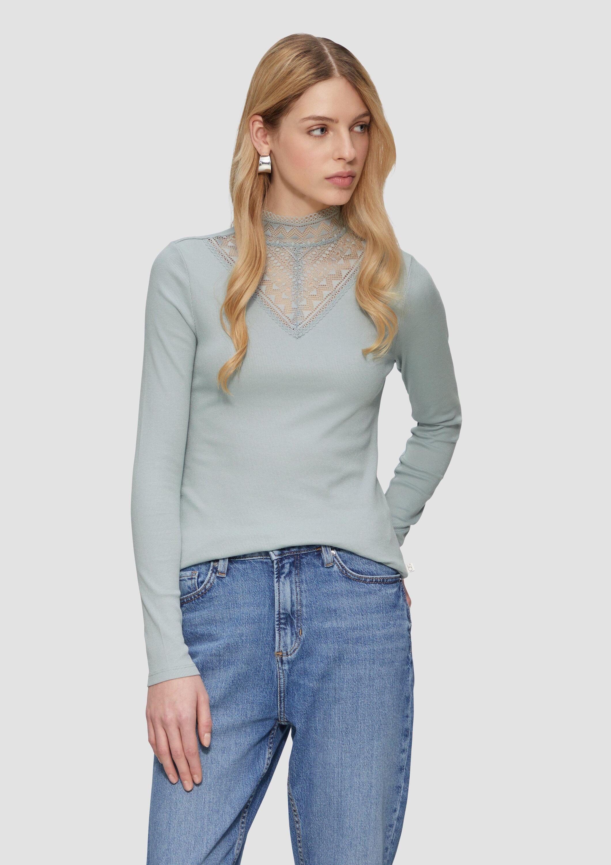 QS Langarmshirt T-Shirt Schmales Rippshirt mit Spitzeneinsatz am Ausschnitt günstig online kaufen