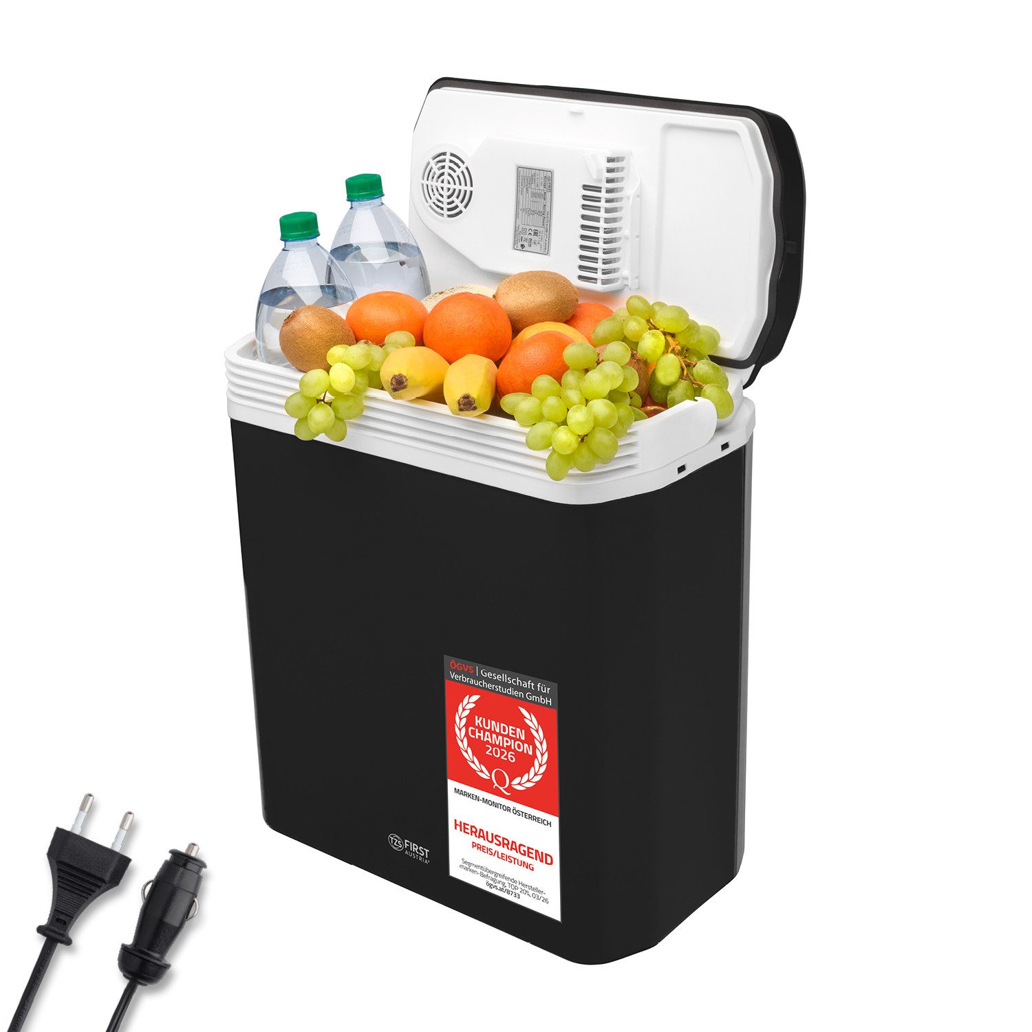 TZS FIRST AUSTRIA Elektrische Kühlbox 24L, Kühlbox, 12V /230V Anschluss, 12-V-Stecker fürs Auto, für Camping, Festivals, Reisen, mit Kühl- und Warmhaltefunktion – Bild 2 von 5