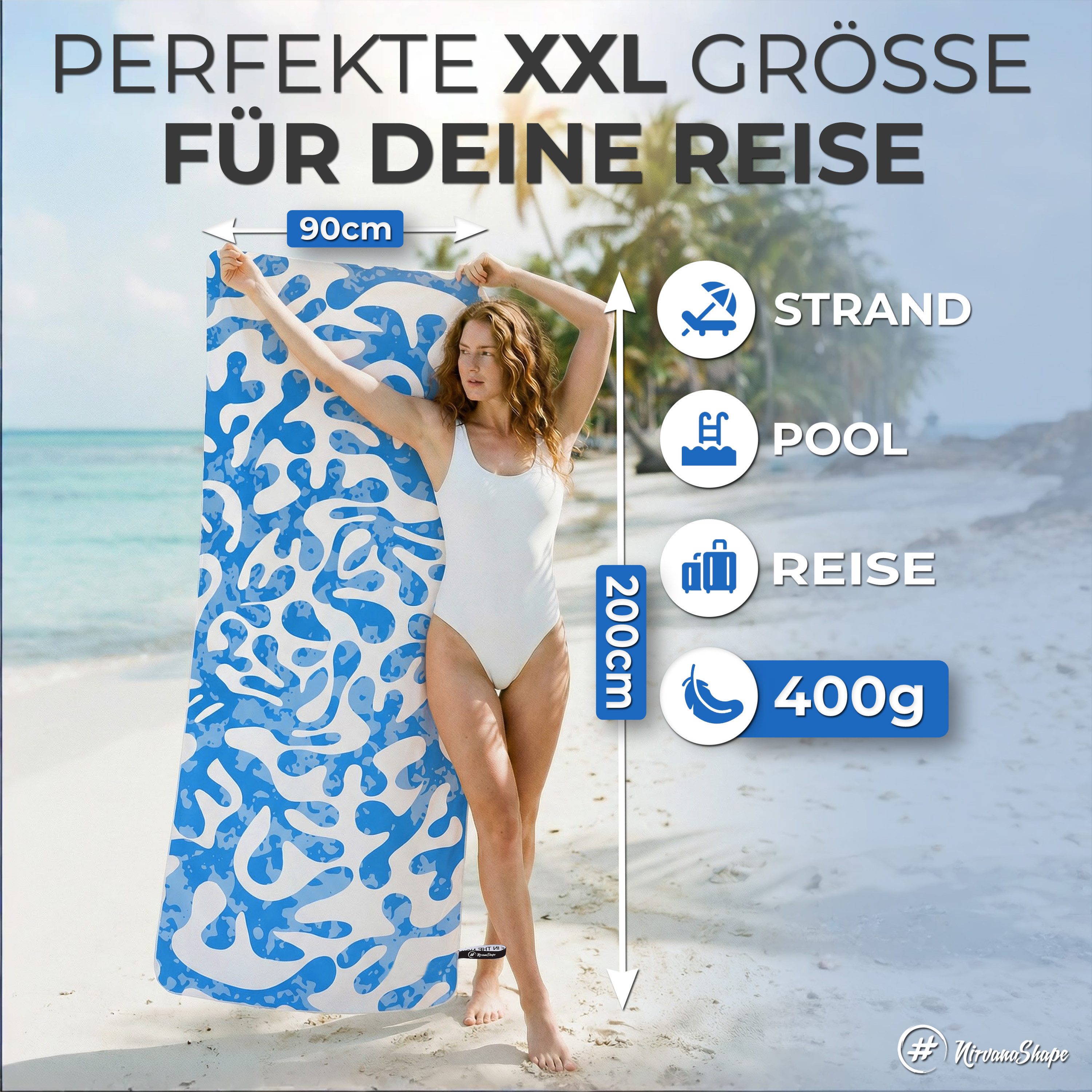 NirvanaShape Strandtuch Reise Handtuch Strandtuch XXL - Strandhandtuch, Mikrofaser Badetuch – Bild 2 von 5