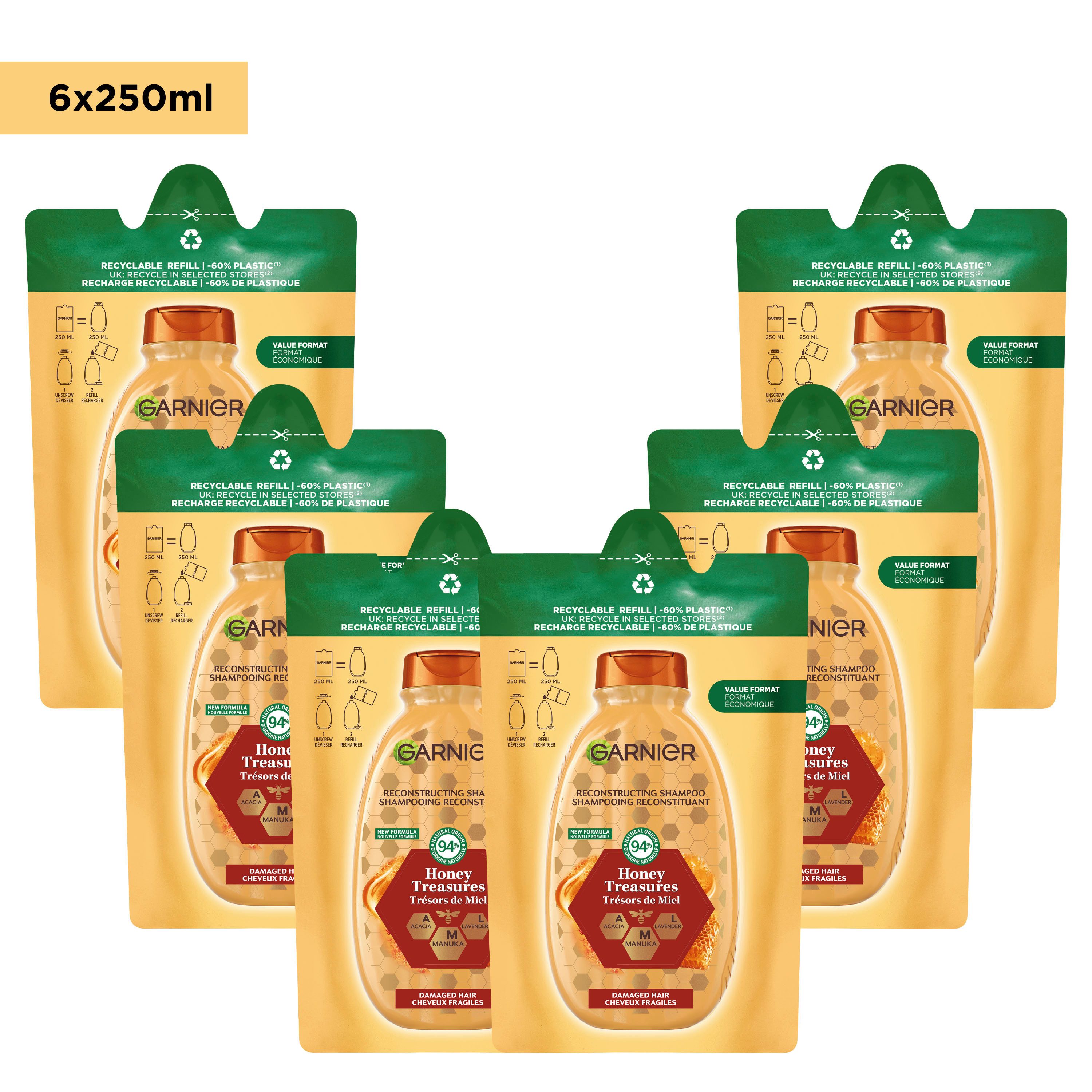 GARNIER Haarshampoo WAHRE SCHÄTZE HONIG NACHFÜLLPACK, Packung, 6-tlg.