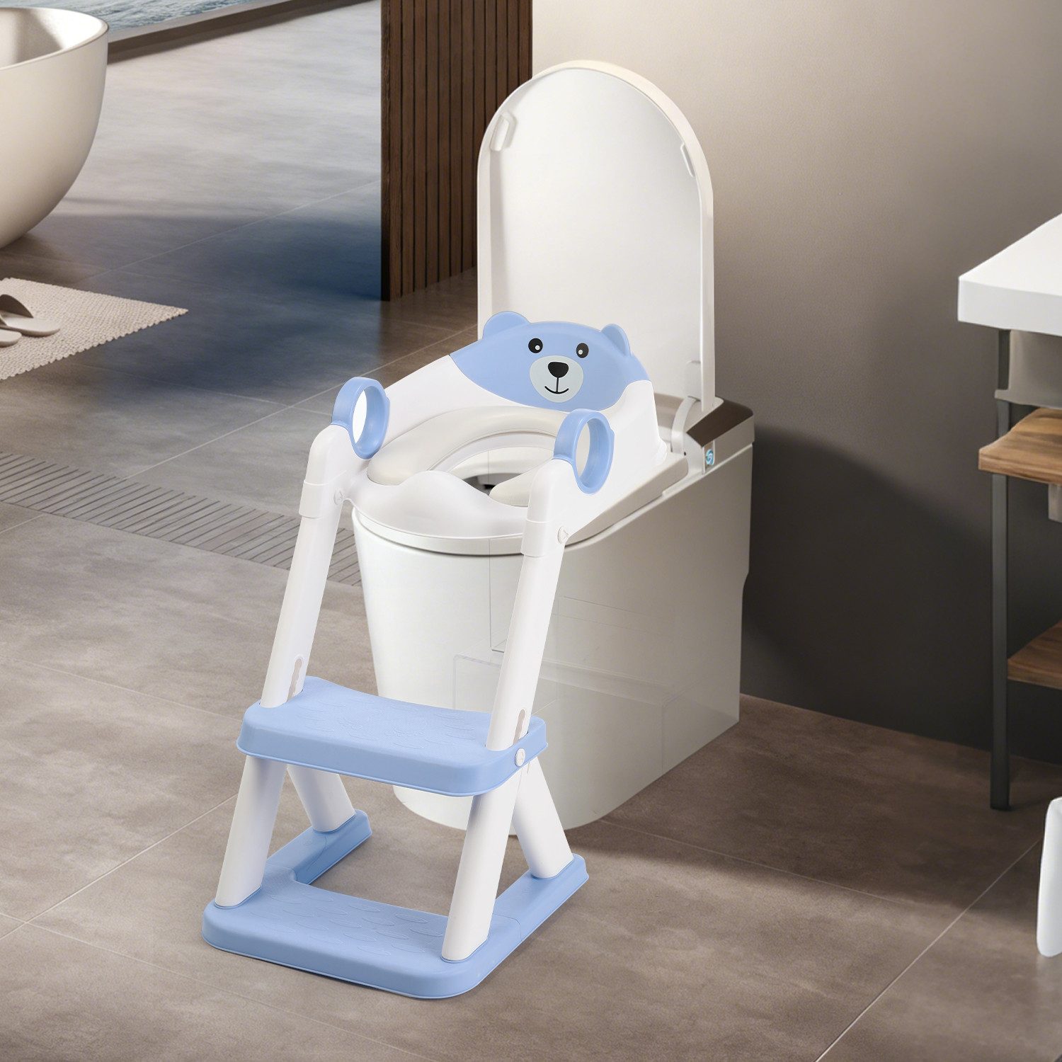 Toilettentrainer Höhenverstellbarer, WC Sitz Baby Treppe Töpfchen Toilettensitz Kinder