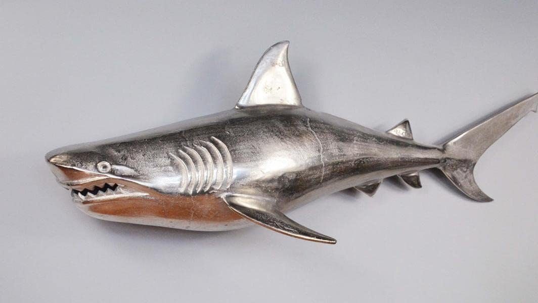 MichaelNoll Wanddekoobjekt XXL cm 104 - Links - Silber Maritime Wanddeko Deko Wanddekoration Hai