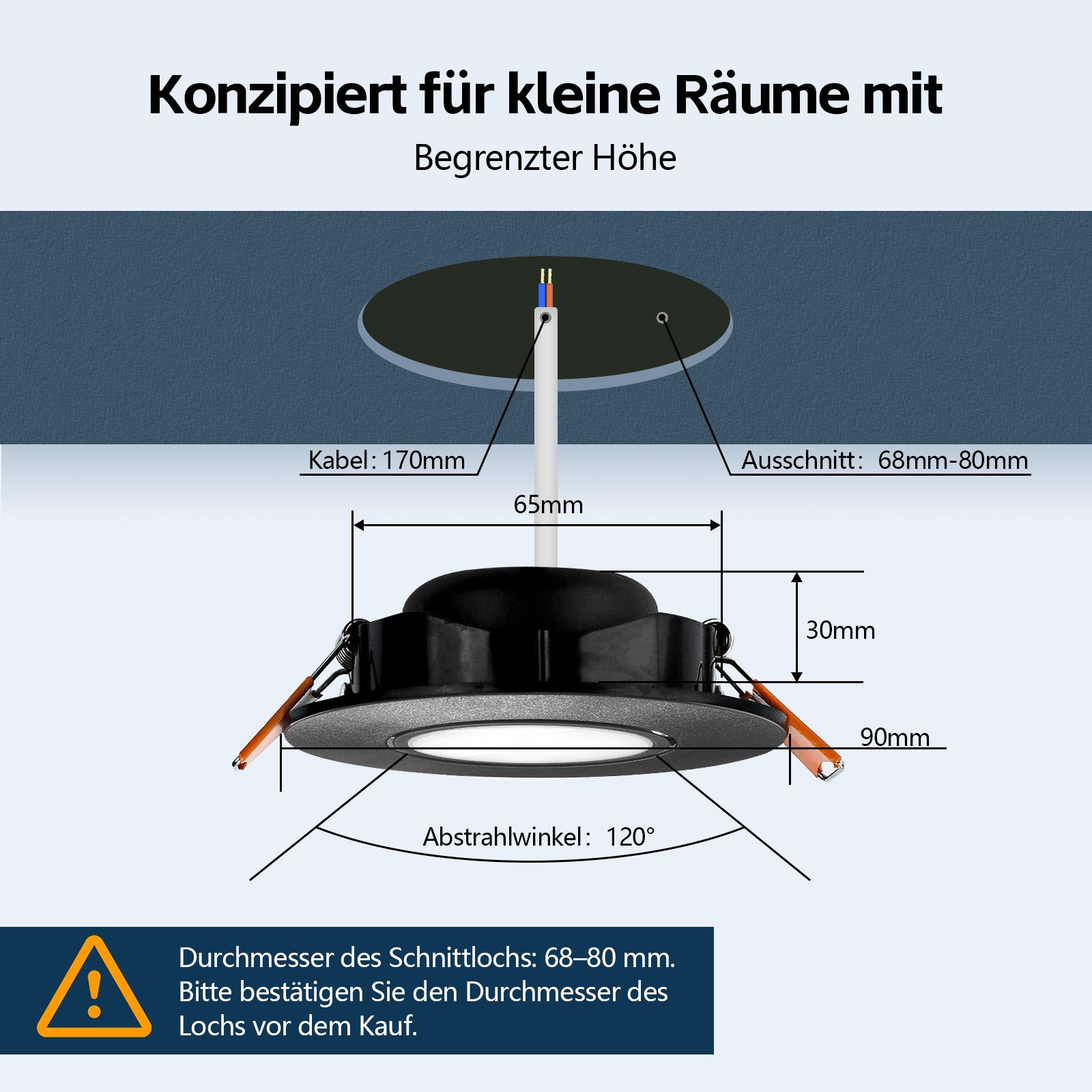 GeyouLux LED Einbaustrahler Dimmbar 68-80mm 4.9W Ultra Flach LED Spots, 45°Schwenkbar, warmweiß, neutralweiß, kaltweiß, Deckenspots, Einbauleuchten Küche Spots Deckenleuchte 6er Set