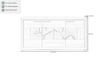 Massivart® Sideboard LUIS 171 cm / Massivholz Kernbuche geölt, 3 Türen / 3 Einlegeböden / Soft-Close-Funktion