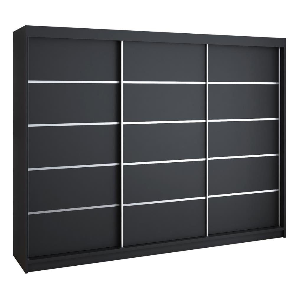 A&J MöbelLand GmbH schwarz Schwebetürenschrank / Schwarz mit 3-türig / STIM schwarz / 4 200CM, schwarz Schubladen Schrank