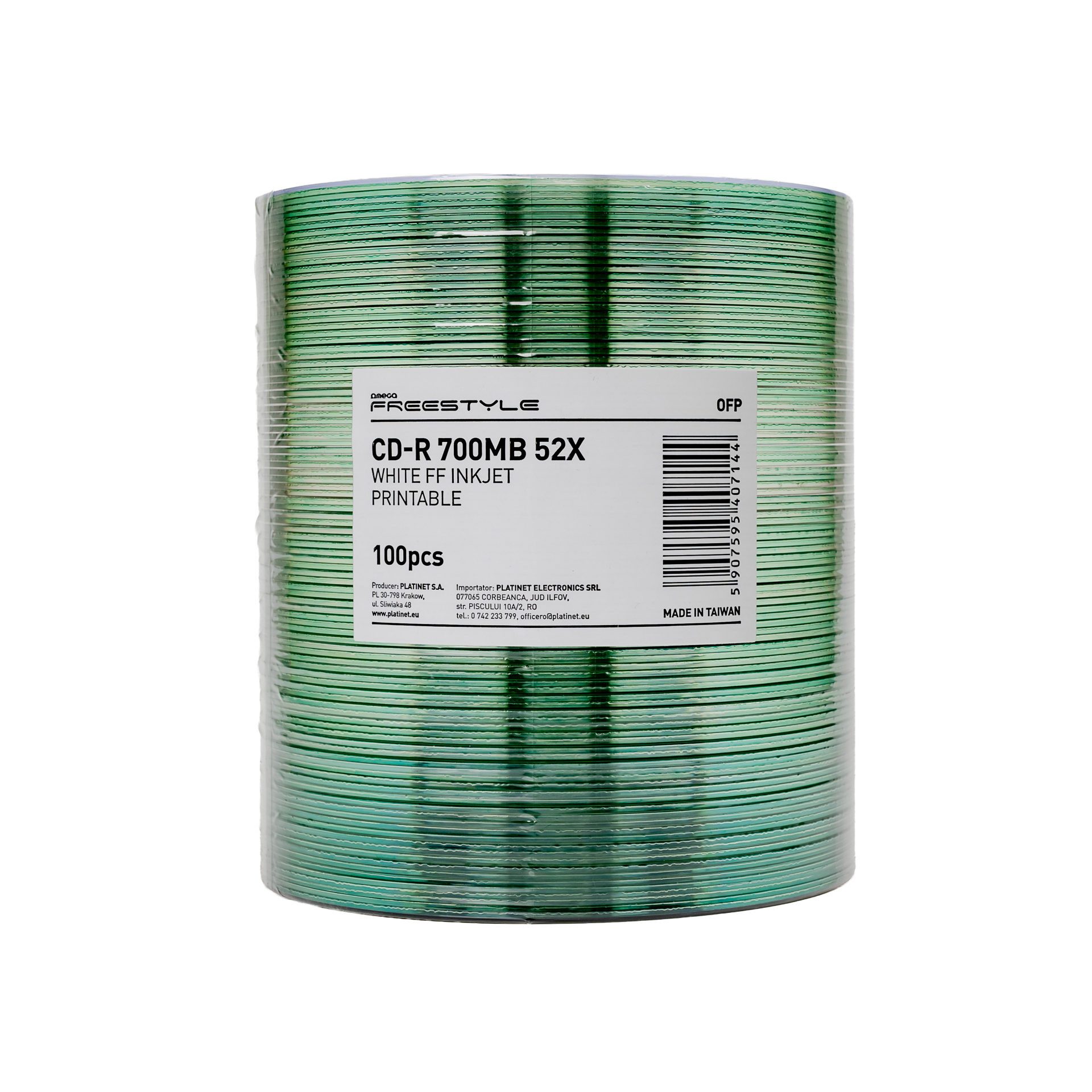 Platinet CD-Rohling Freestyle CD R Rohlinge 700MB 52X Weiß Vollbedruckbar 100 Stück