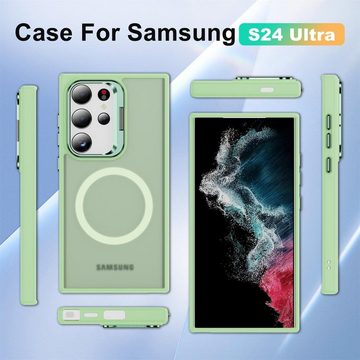 CoolGadget Handyhülle Hybrid Luxury Handy Case für Samsung Galaxy S24 Ultra 6,2 Zoll, Hülle Massiv Metallständer aufklappbar Schutzhülle für Magsafe Zubehör