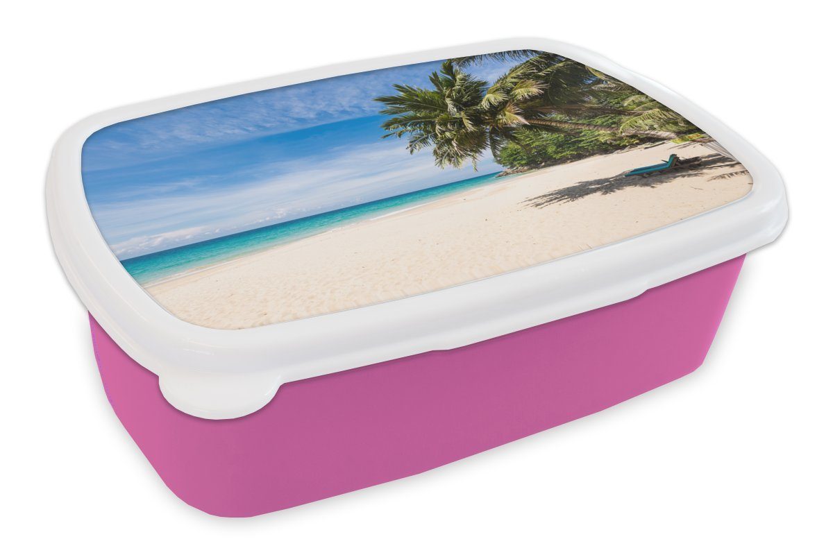 MuchoWow Lunchbox Strand - Tropen - Meer, Kunststoff, (2-tlg), Brotbox für Erwachsene, Brotdose Kinder, Snackbox, Mädchen, Kunststoff rosa