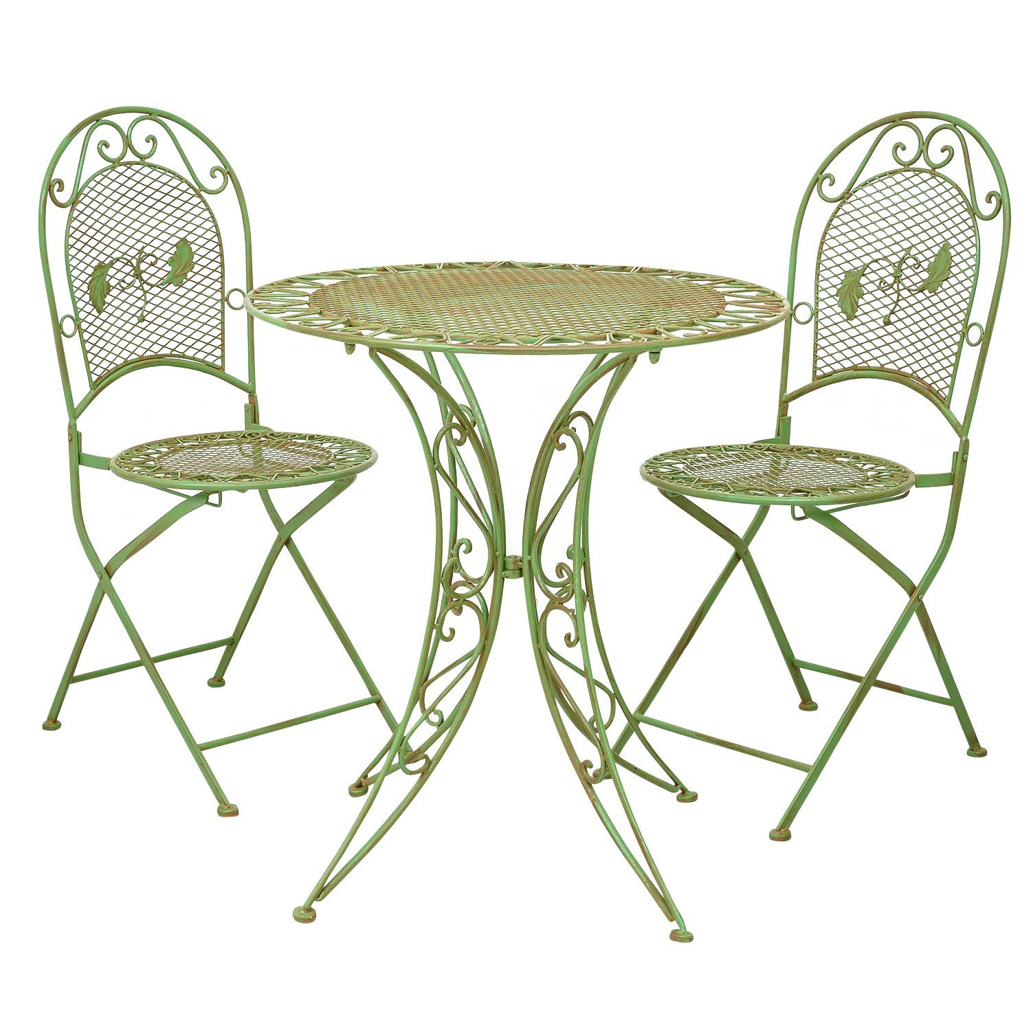 Aubaho Balkonset Gartentisch + 2x Stuhl Eisen Antik-Stil Gartenmöbel  Gartengarnitur Mobiliar grün