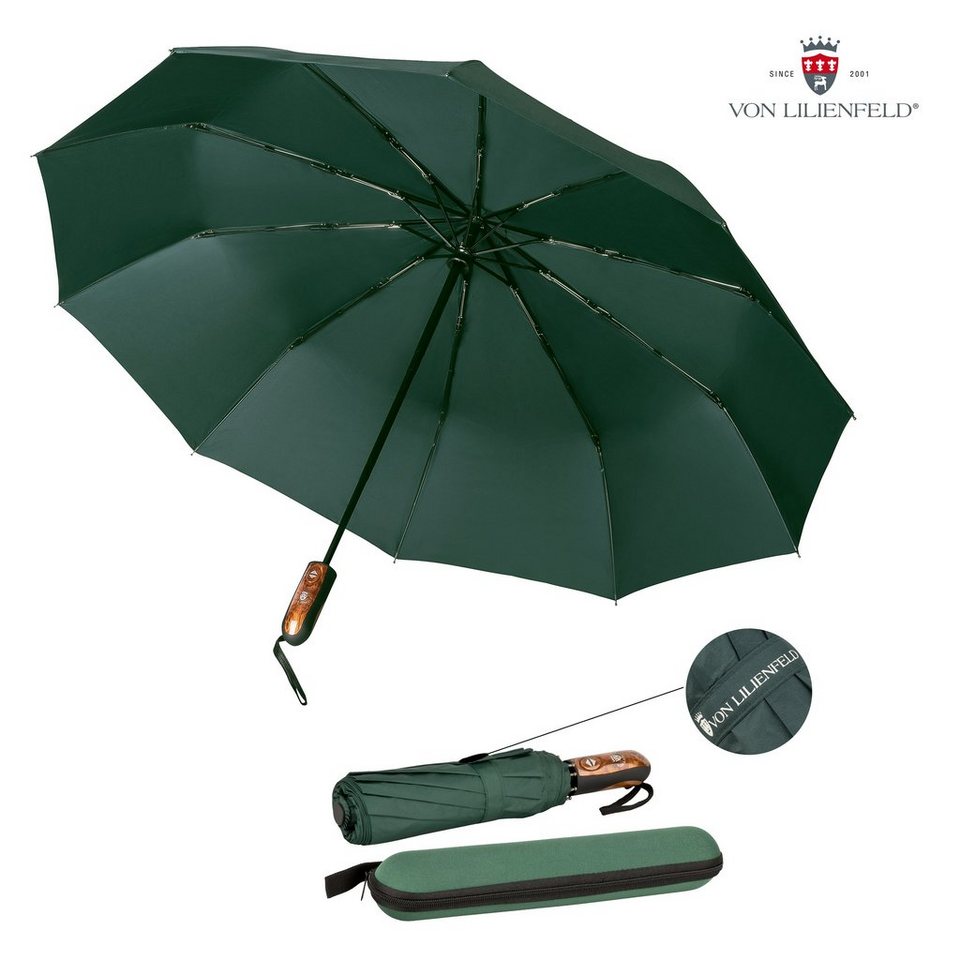 von Lilienfeld Taschenregenschirm Schirm Clark mit Reise-Etu  Auf-Zu-Automatik Teflonbeschichtung, extrem wasserabweisend,  schnelltrocknend