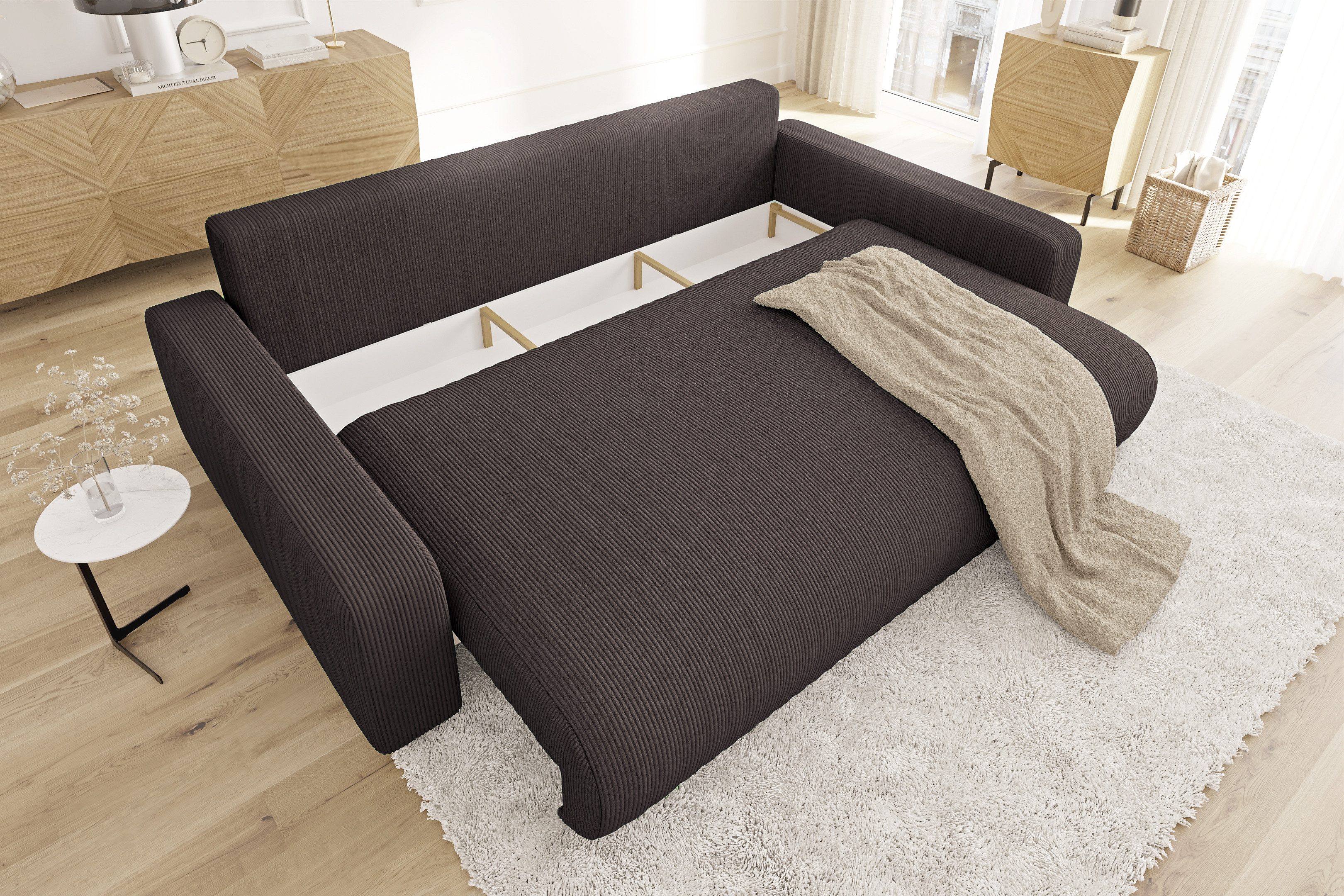 S-Style Möbel Schlafsofa Emma mit Bettkasten in Cord-Stoff – Bild 4 von 5