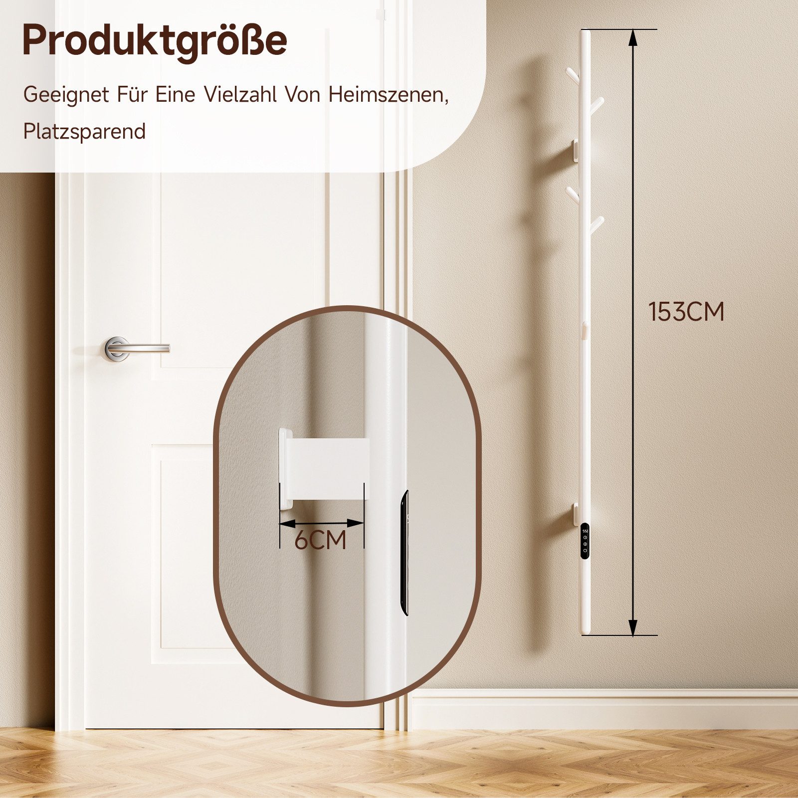 Oihpaw Elektrischer Badheizkörper Einpolig 153cm mit 5 Hakent LED-Touchscre günstig online kaufen