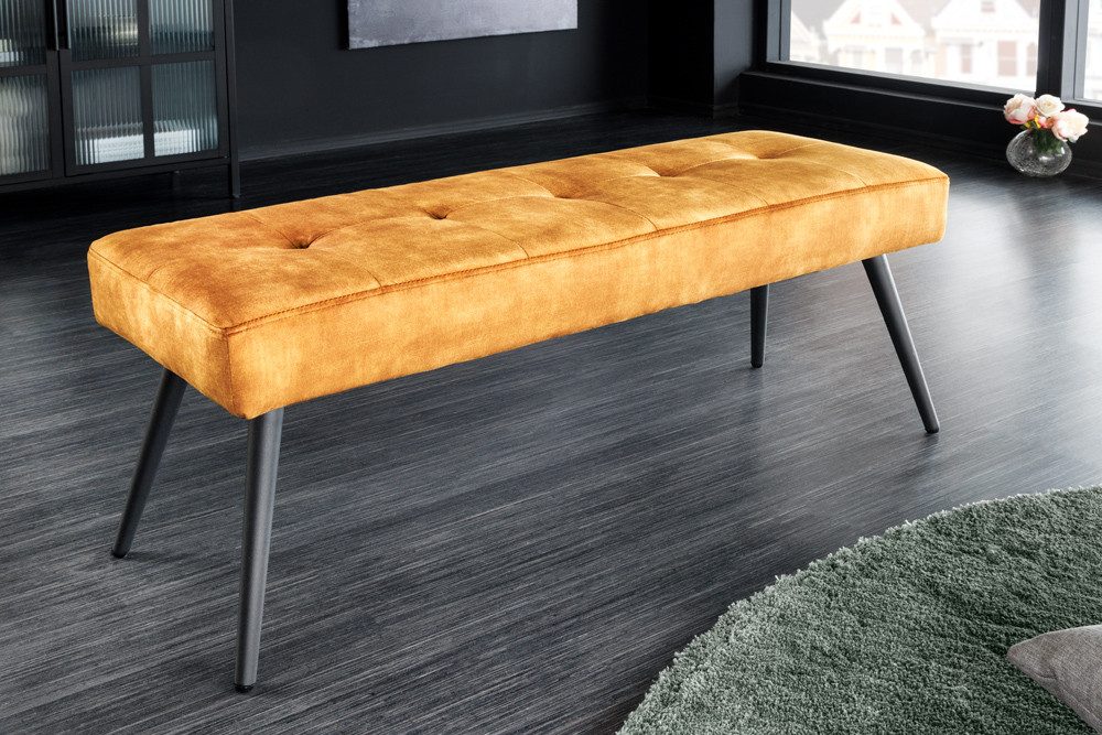 riess-ambiente Sitzbank BOUTIQUE 100cm senfgelb/schwarz – Samt-Bezug, Metallbeine (Einzelartikel, 1-St), hochwertiger Bezug mit Ziernähten - ideal für Flur oder Wohnbereich