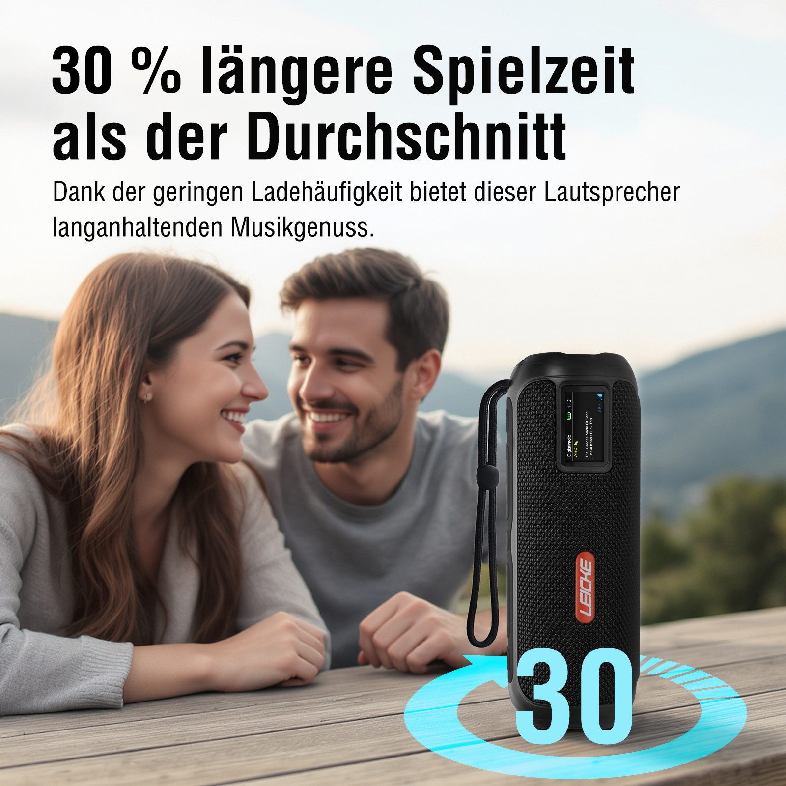 Leicke Tragbarer Bluetooth Lautsprecher mit FM/ Digitalradio (DAB) (4500mAh Akku, RGB-LED Lichter, 10W Stereo-Sound,Equalizer)