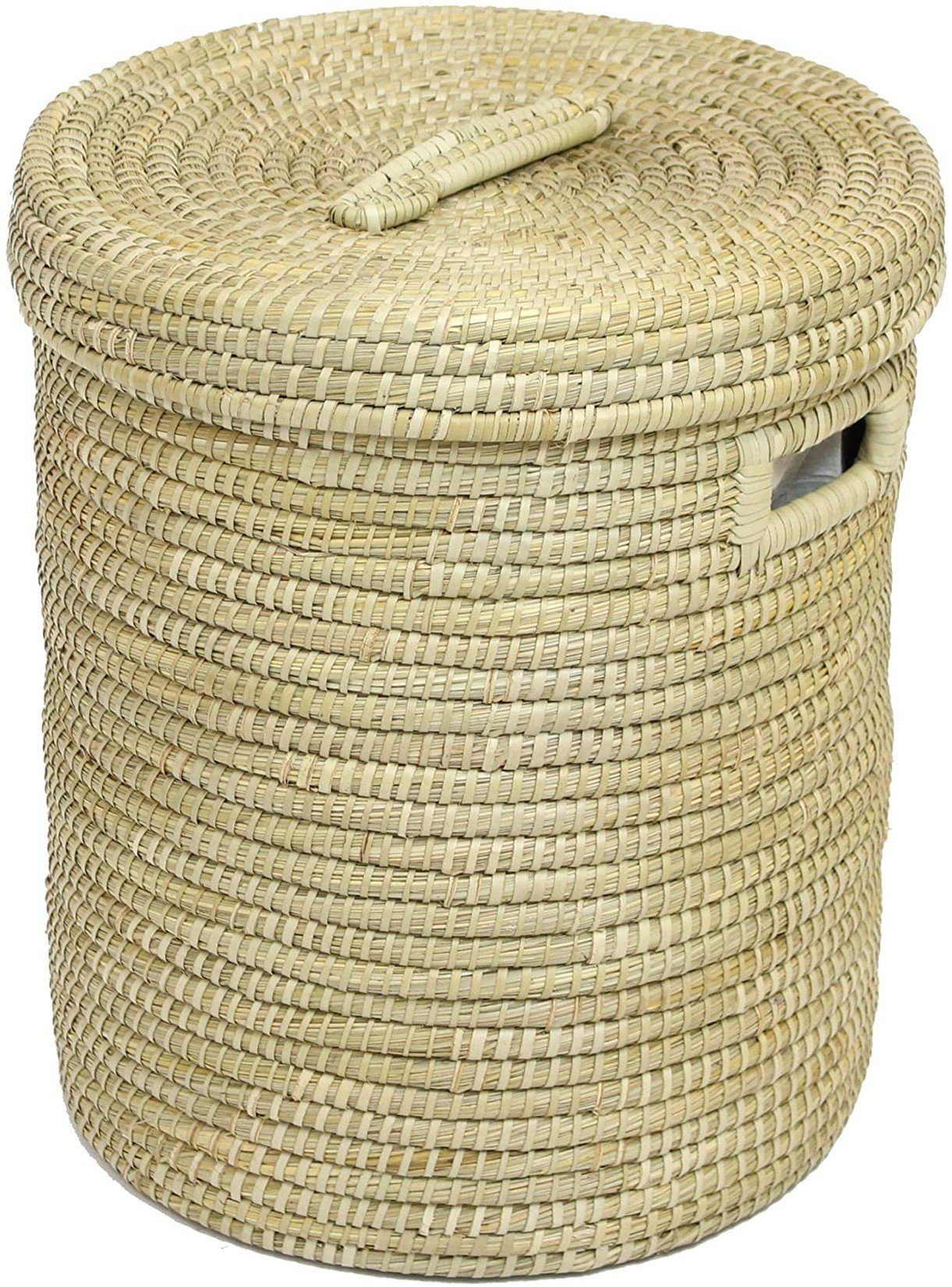 Dekoleidenschaft Wäschekorb aus Seegras mit Deckel, Wäschesammler mit Texti günstig online kaufen