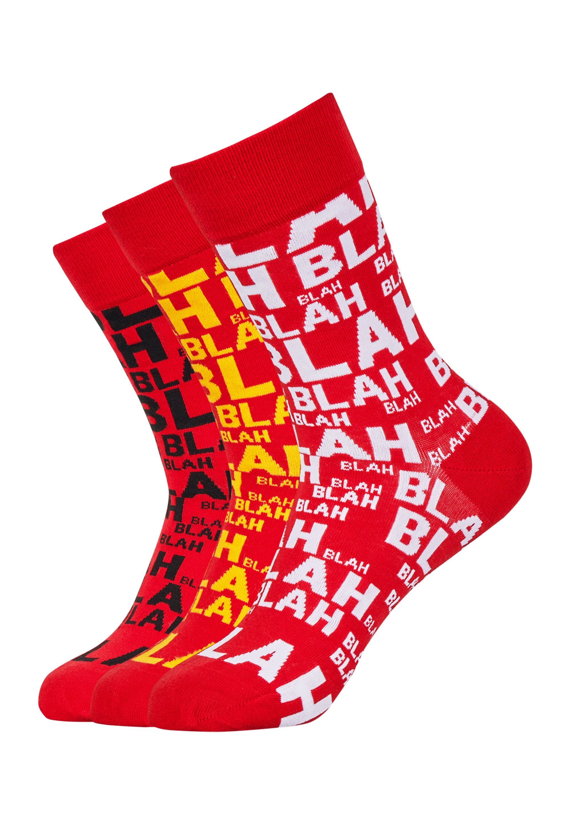 Schriftzug Socken Mxthersocker mit (3-Paar) - trendigem rot UNHINGED BLAH-BLAH