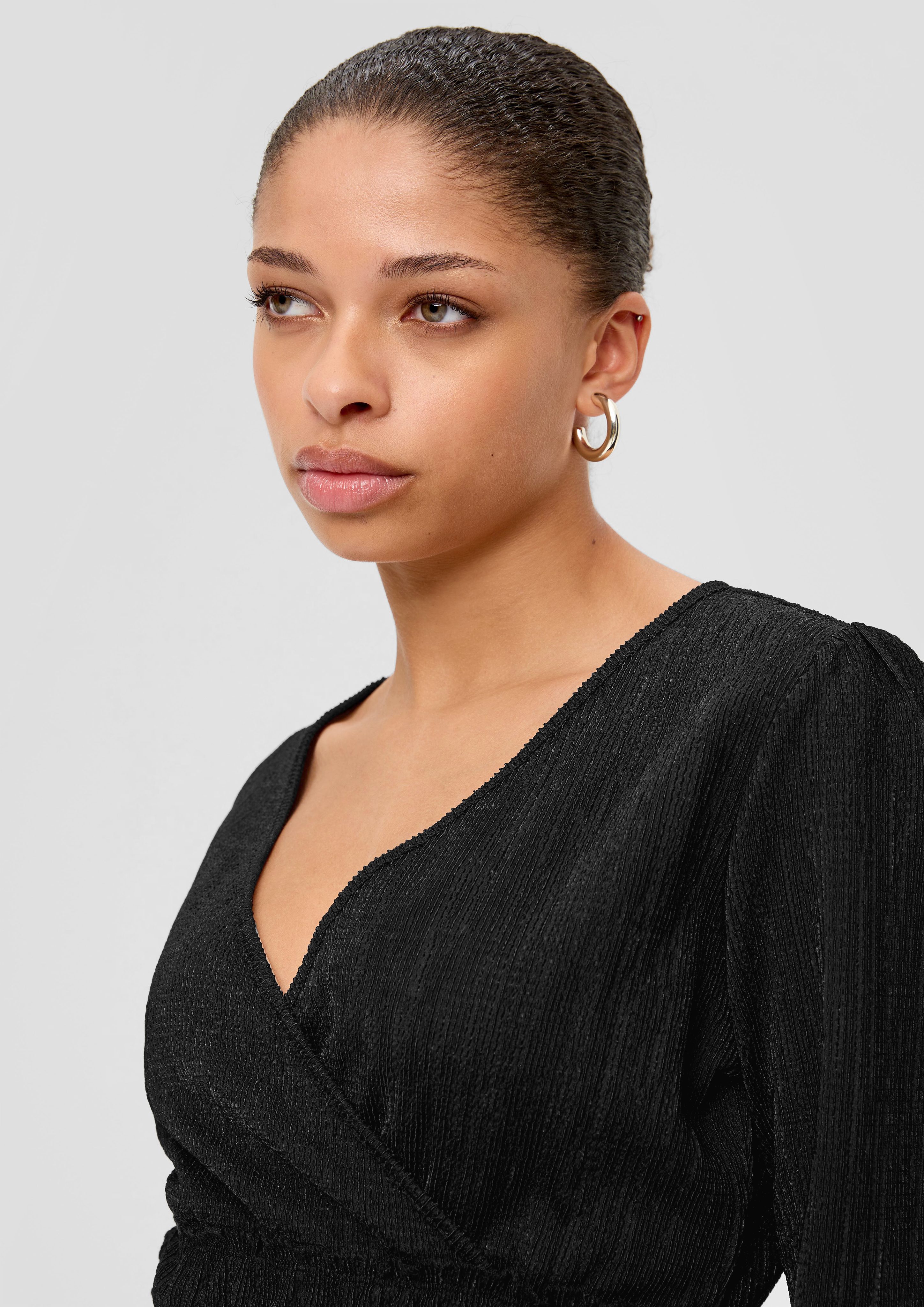 QS Langarmshirt Taillierte Bluse mit Criss-Cross-Ausschnitt günstig online kaufen