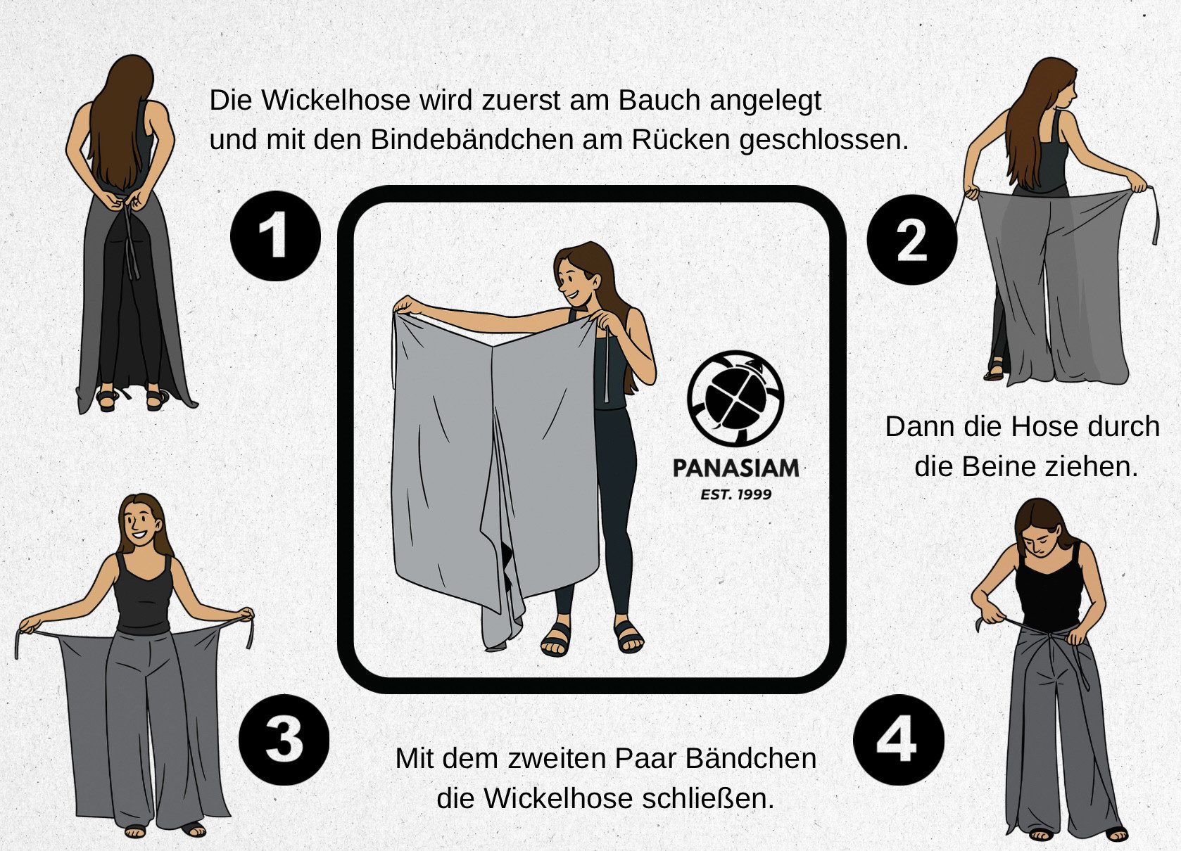 PANASIAM Palazzohose Sunshine Pants Wickelhose einfarbig – natürliche Viskose Palazzohose langer Boho Hosenrock Haremshose Pareo Hose