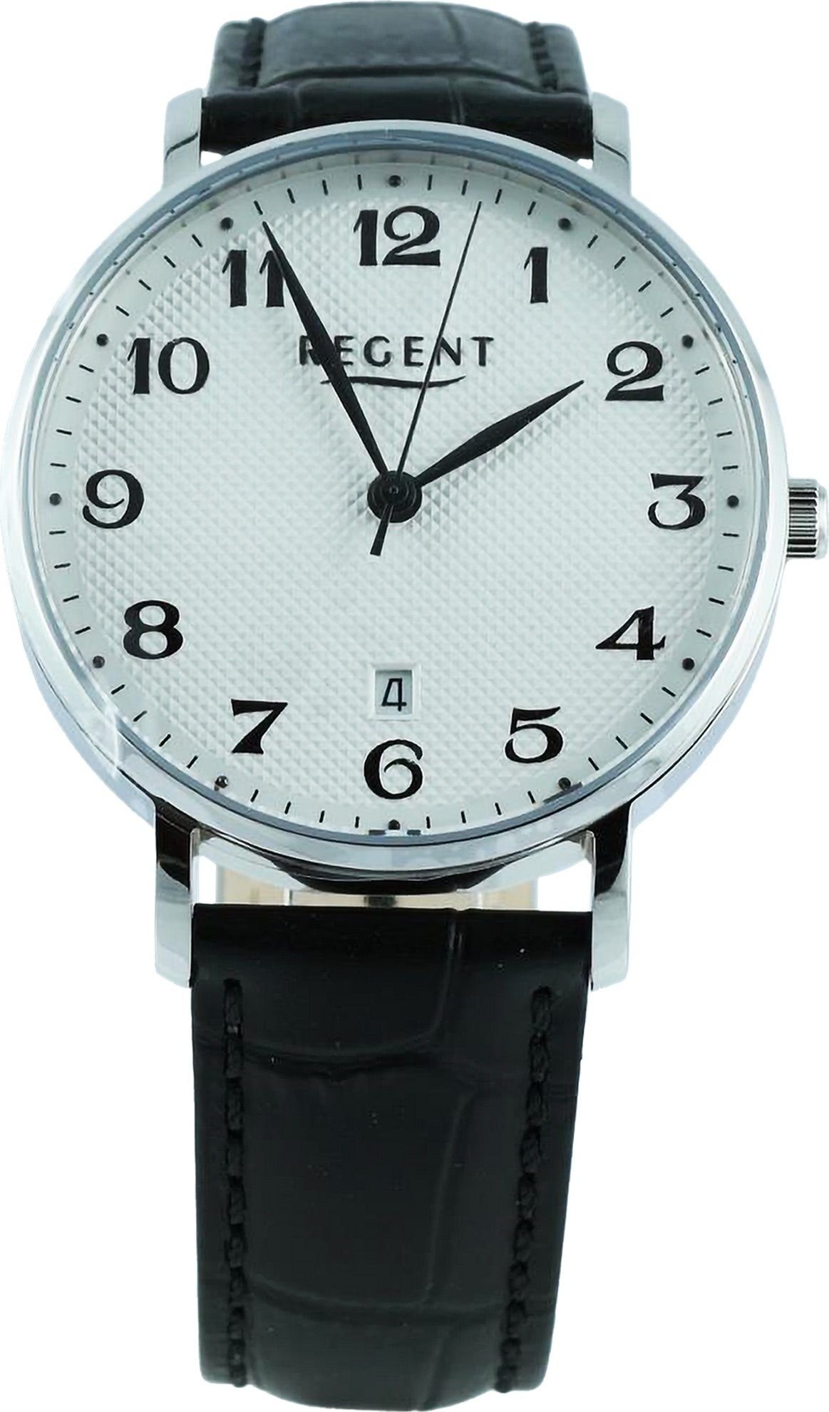Regent Quarzuhr Regent Analog, 39mm), Datum (ca. Armbanduhr Herren Armbanduhr extra Lederarmband, rund, Herren groß