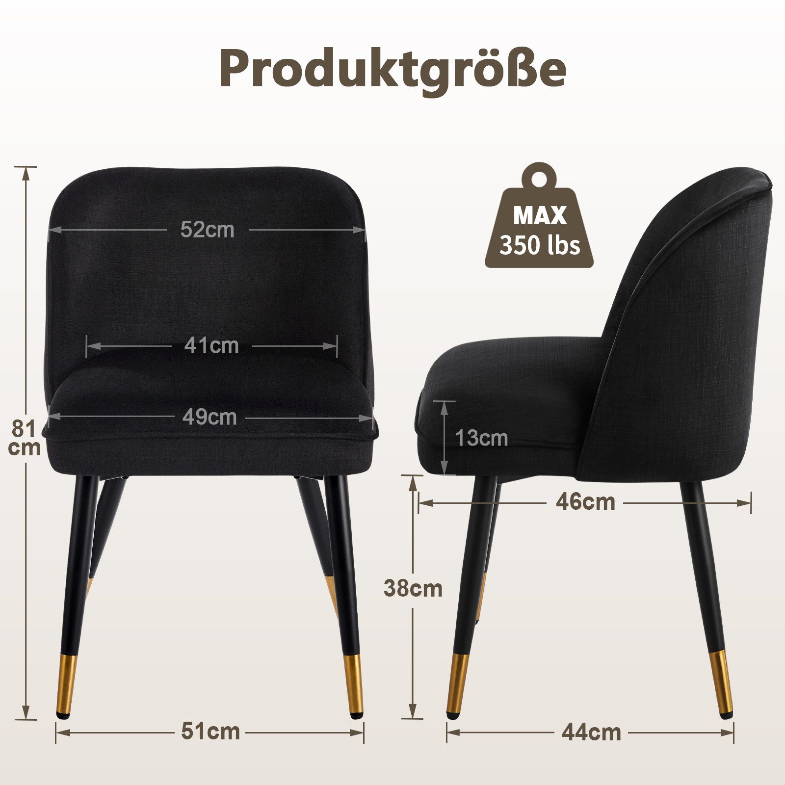 DITAIX Polsterstuhl 2er Set Esszimmerstühle, Wohnzimmerstuhl, Moderner Stuhl (2 St), mit Gold Metallbeinen & Samtbezug
