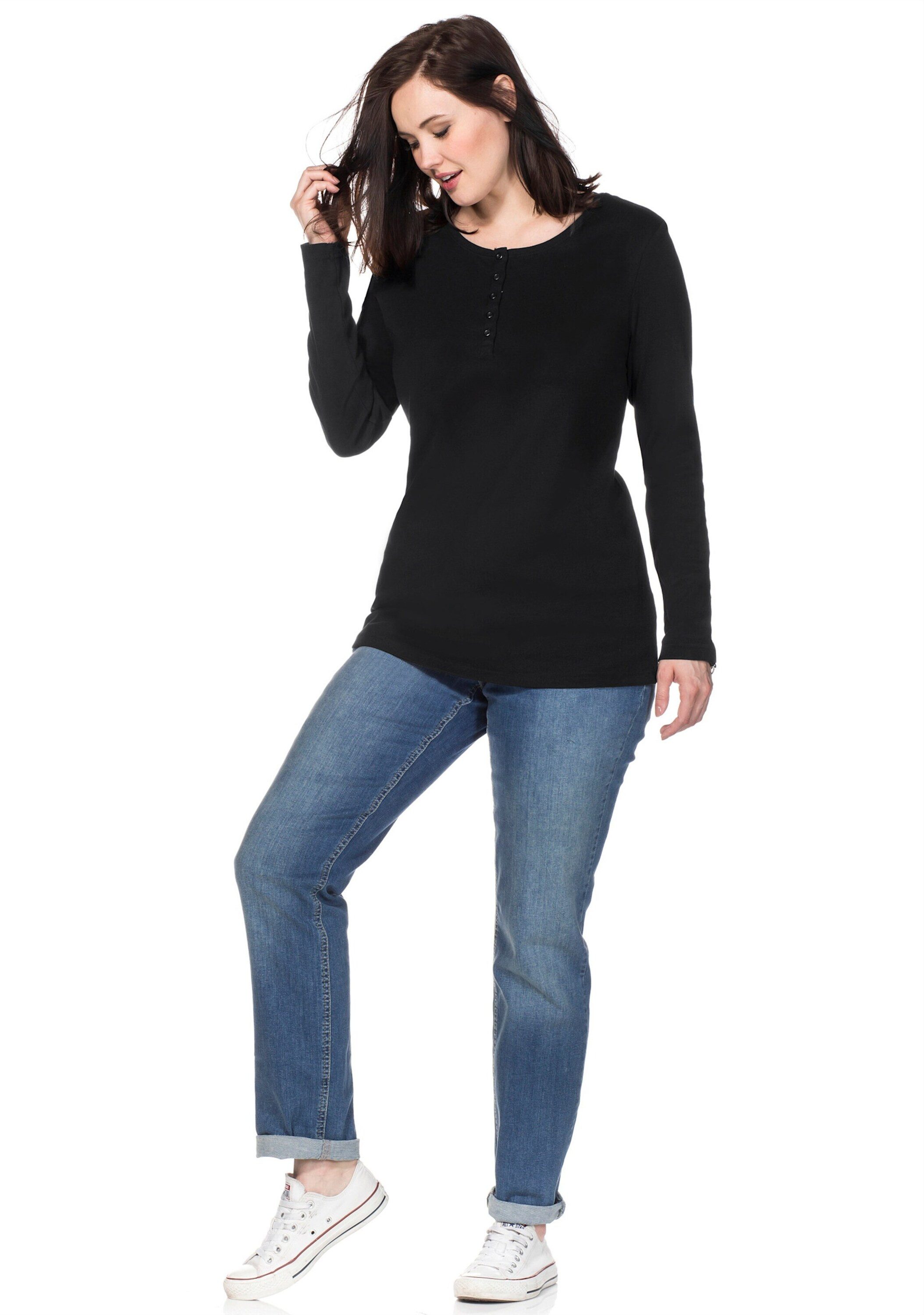 Sheego T-Shirt Langarmshirt Langarm mit Serafinokragen – Bild 3 von 5