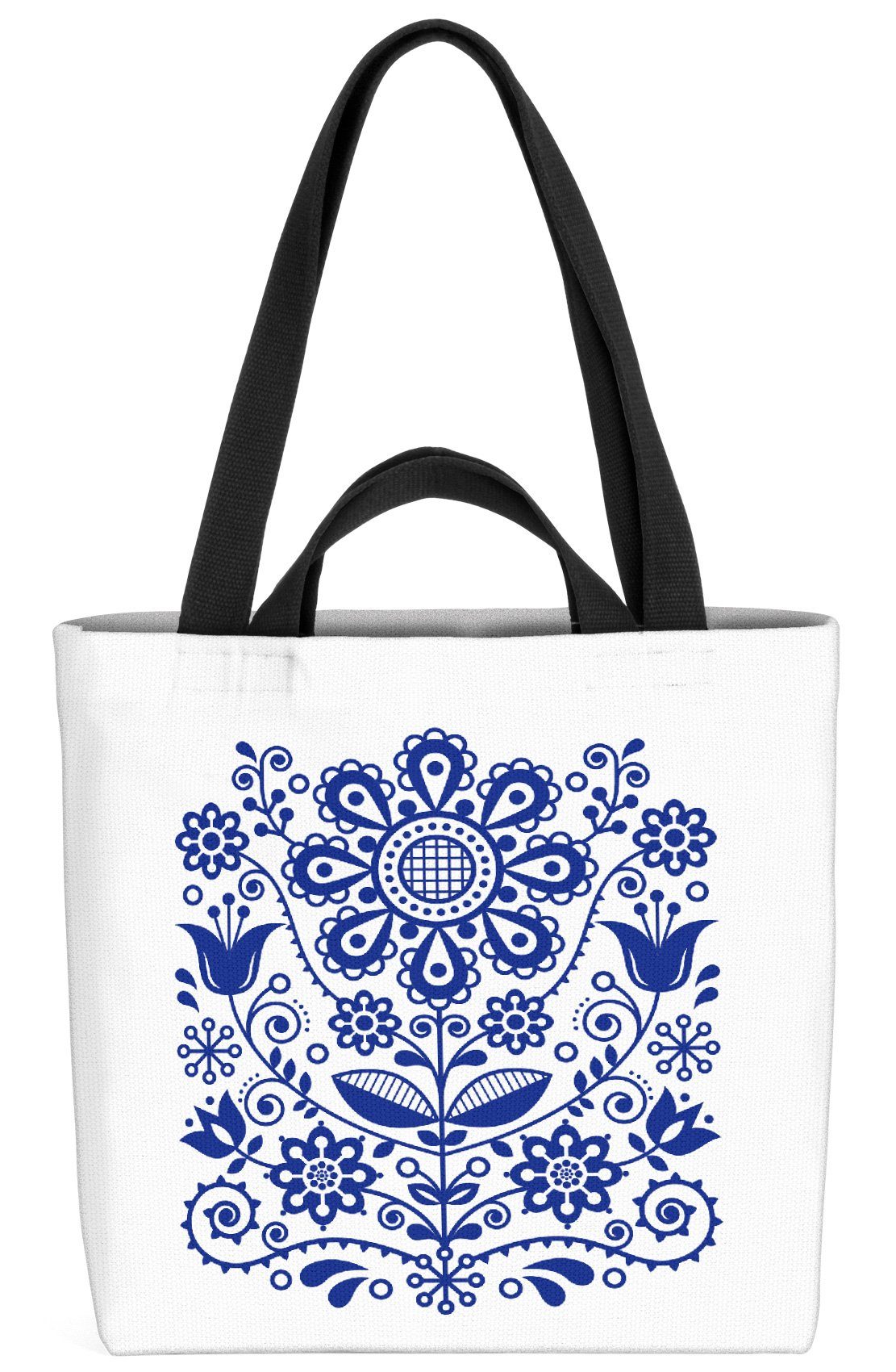 (1-tlg), VOID Blume Skandinavien Weiss Muster Blau Blüte Blume Henkeltasche Skandinavische