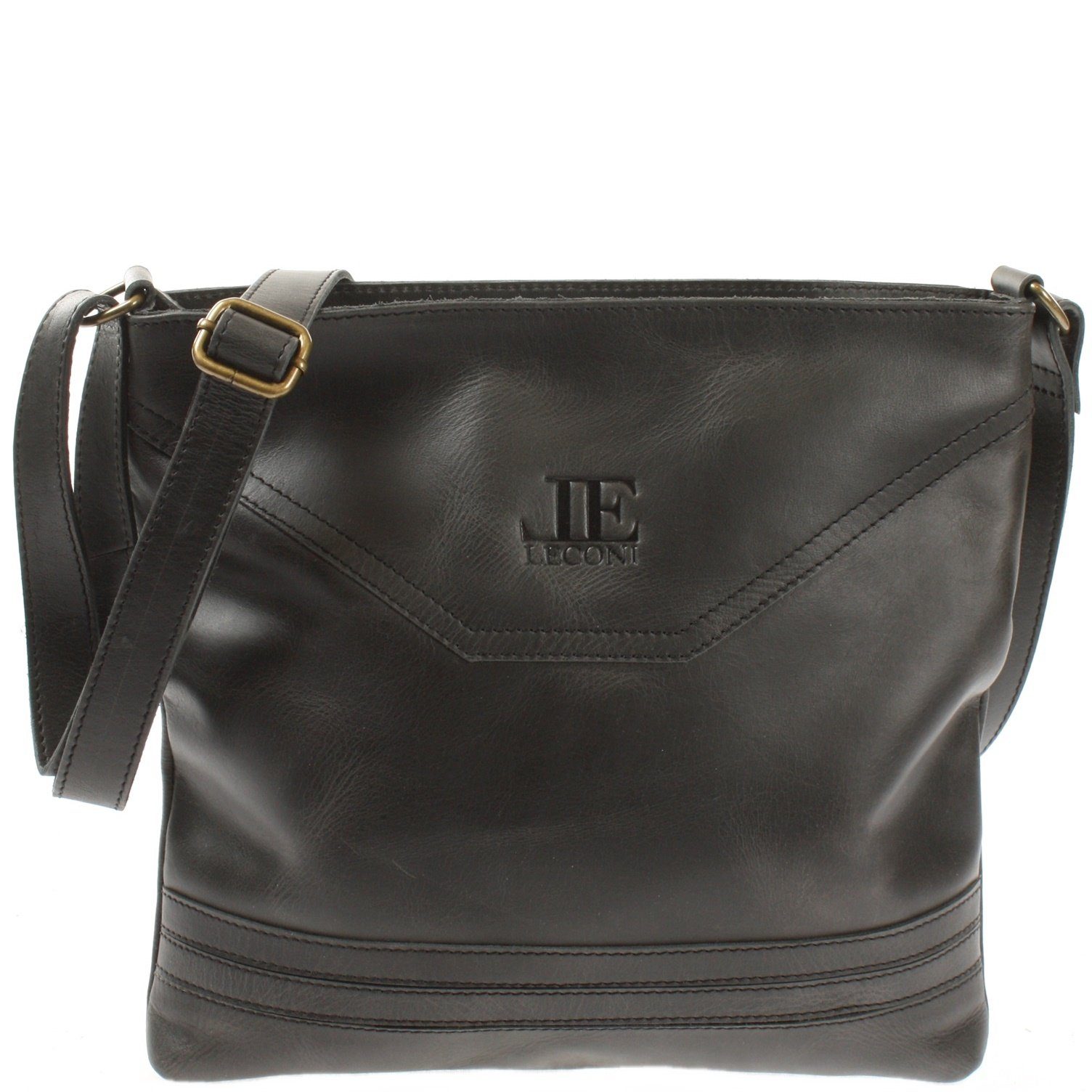 LECONI Umhängetasche Handtasche Ledertasche Damen Schultertasche Leder LE0066, Robustes Echtleder – schlankes Format – 32×28×5 cm