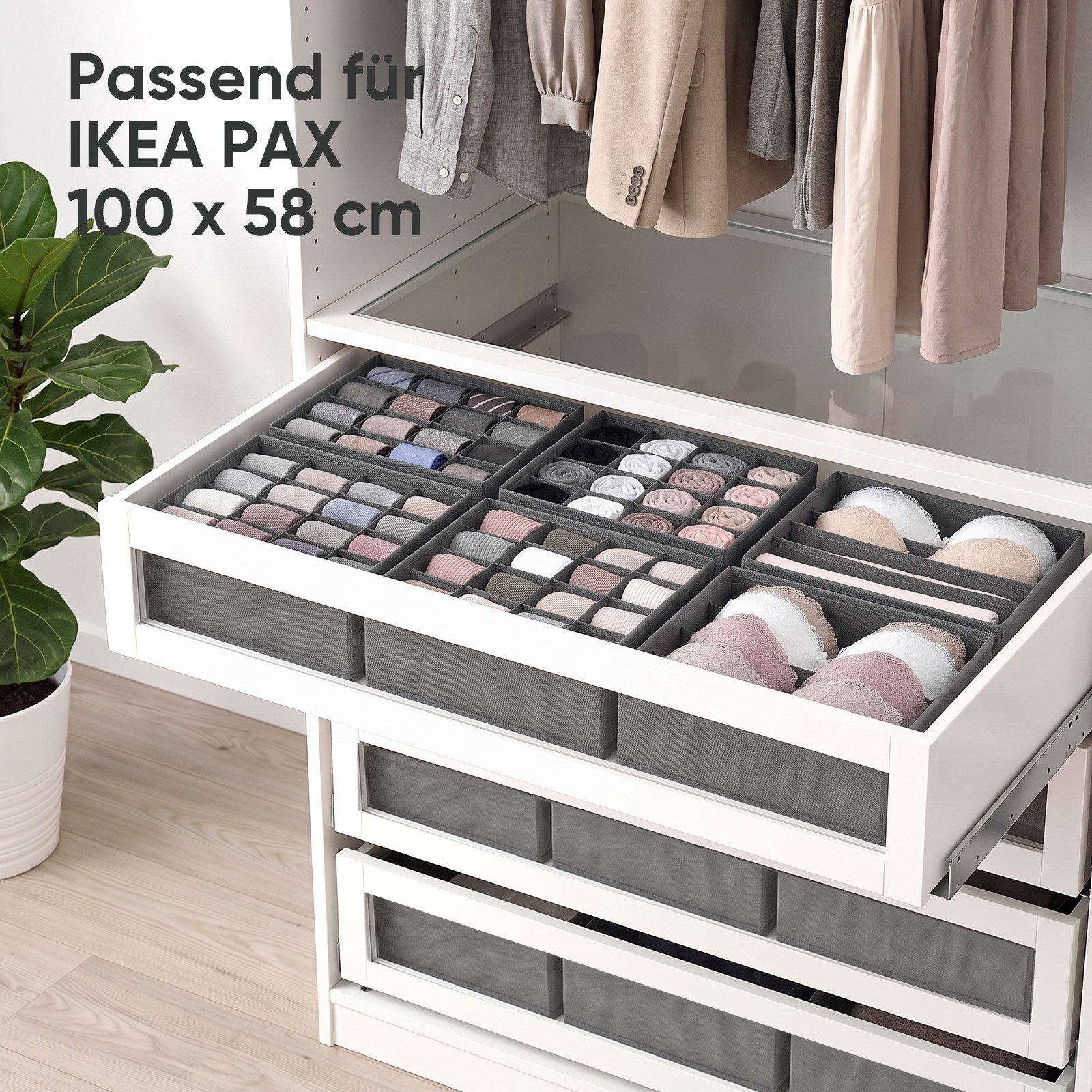 Sekey Aufbewahrungsbox Schubladen Organizer aus Vliesstoff – faltbare Aufbewahrungsboxen, 6er-Set, 4 × 28 × 26 × 11 cm + 2 × 32 × 26 × 11 cm für PAX 100 – Bild 3 von 5