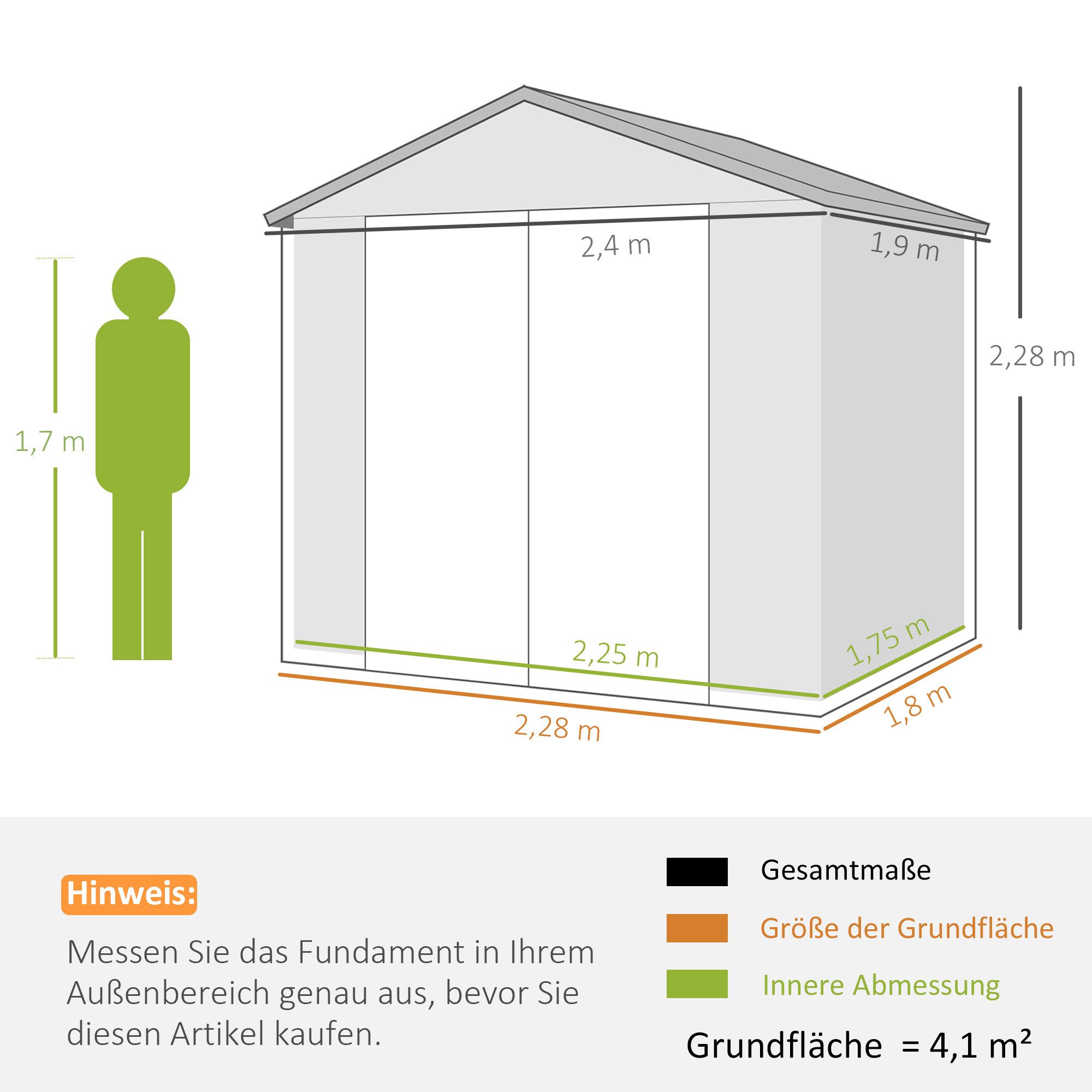Outsunny Gerätehaus Geräteschuppen mit Satteldach, Abschließbar Tür, Gartenhaus, BxT: 240x190 cm, (Gartenhaus, 1 St., Geräteschuppen), aus Kunststoff, für Hinterhof, Garten, Grau
