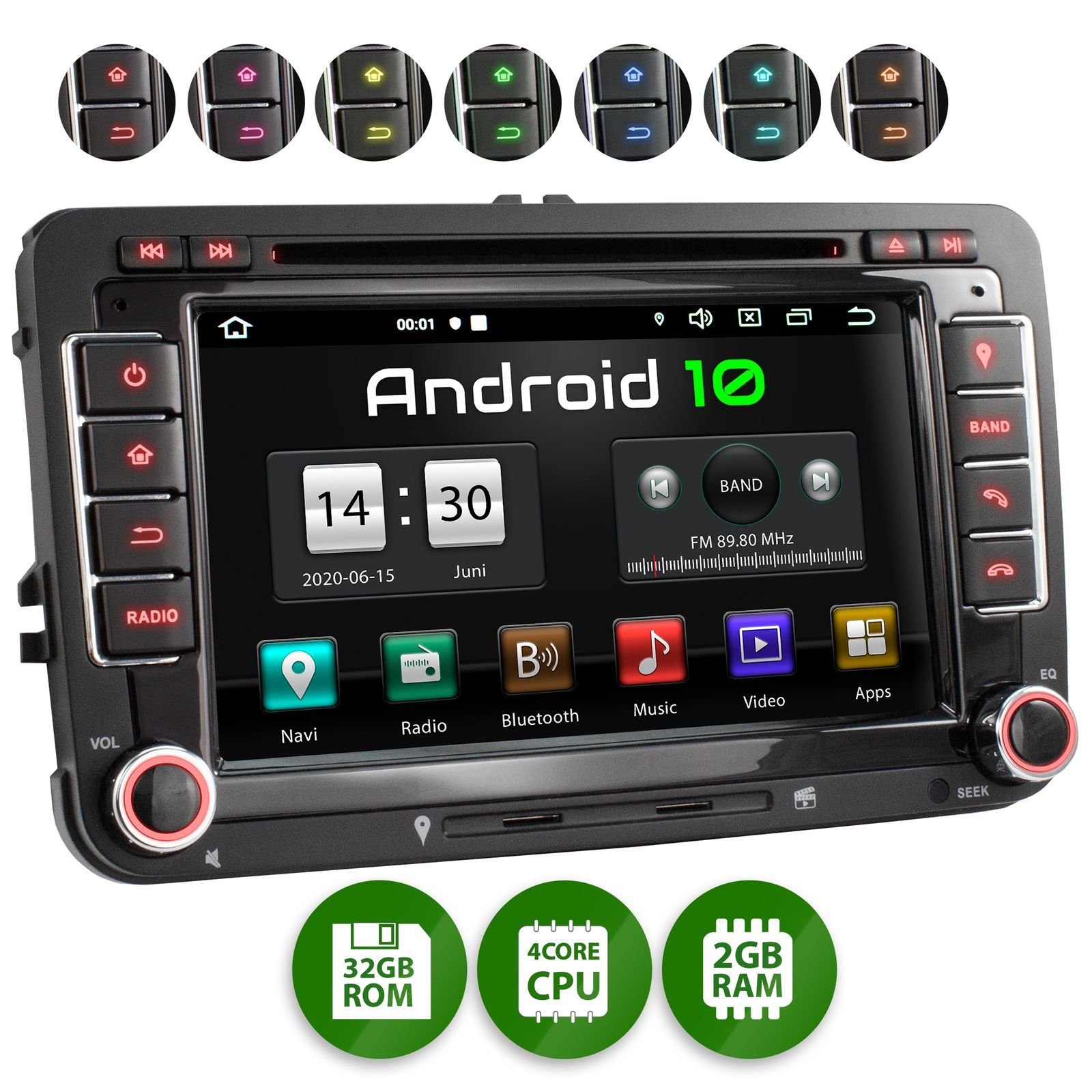 XOMAX XOMAX XM-10GA: 2DIN Autoradio mit Android 10 Navi 7 Zoll Touchscreen  Monitor, Bluetooth, DVD, CD, SD und USB (passend für VW/SKODA/SEAT)  Autoradio