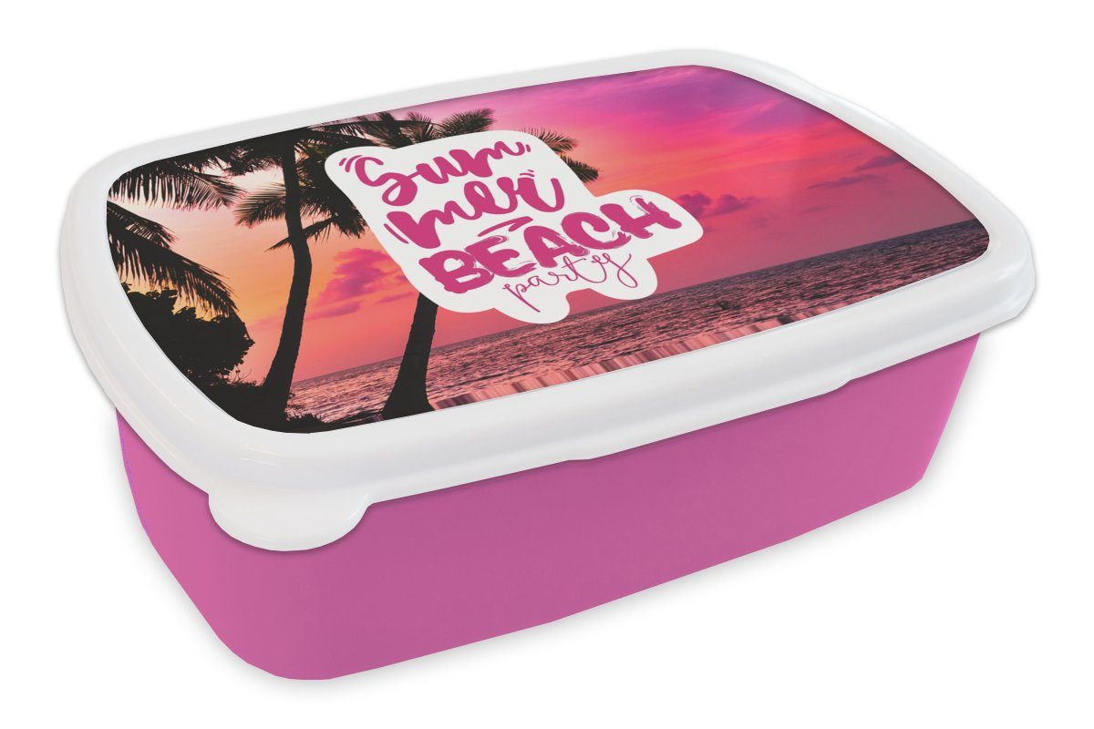 MuchoWow Lunchbox Sommer - Strand - Sonnenuntergang - Zitat, Kunststoff, (2-tlg), Brotbox für Erwachsene, Brotdose Kinder, Snackbox, Mädchen, Kunststoff rosa