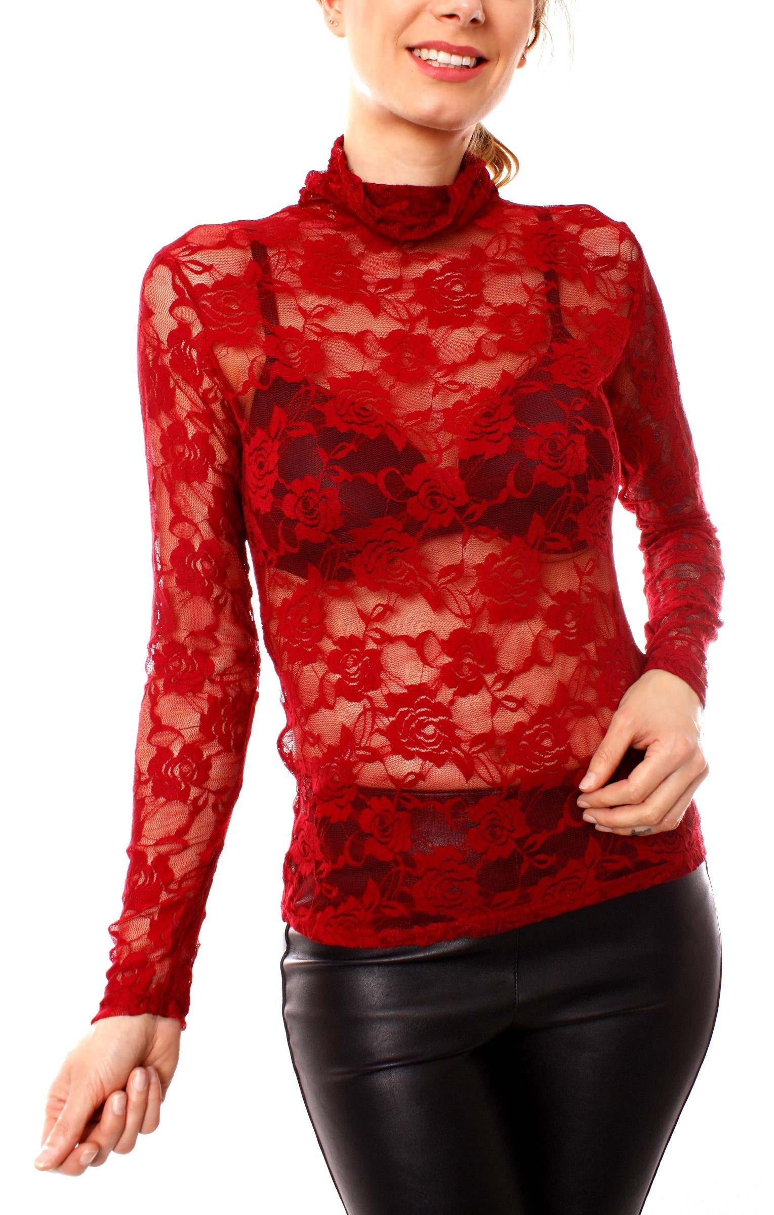 Muse Spitzenshirt Turtleneck Spitzenshirt Langarm transparent günstig online kaufen