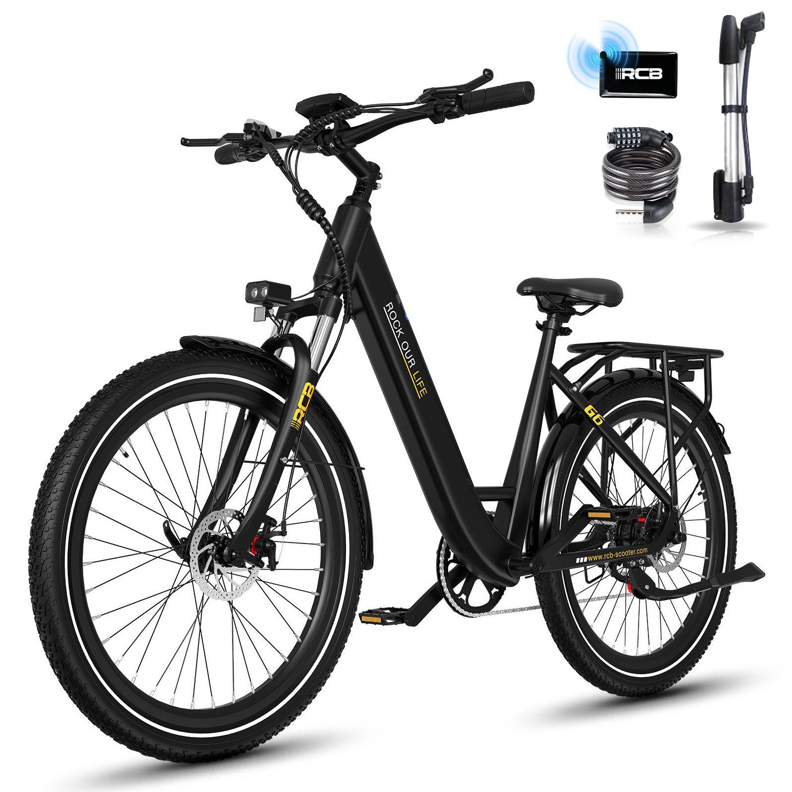 RCB E-Bike Pedelec G6 für Stadt und Gelände,27,5 Zoll Damen Elektrofahrrad,13Ah,60-100 km, 7 Gang, Heckmotor, 468 Wh, APP&NFC,ebike Damen,Gepäckträger hinten,max. Geschwindigkeit: 25 km/h