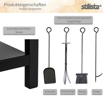 STILISTA Kaminholzregal Brennholzregal Feuerholzregal Kaminholzständer, BxTxH:40,00x30,00x73,00 cm, (Set), 2 Ablagen, mit Schürhaken, Besen, Schaufel, Zange