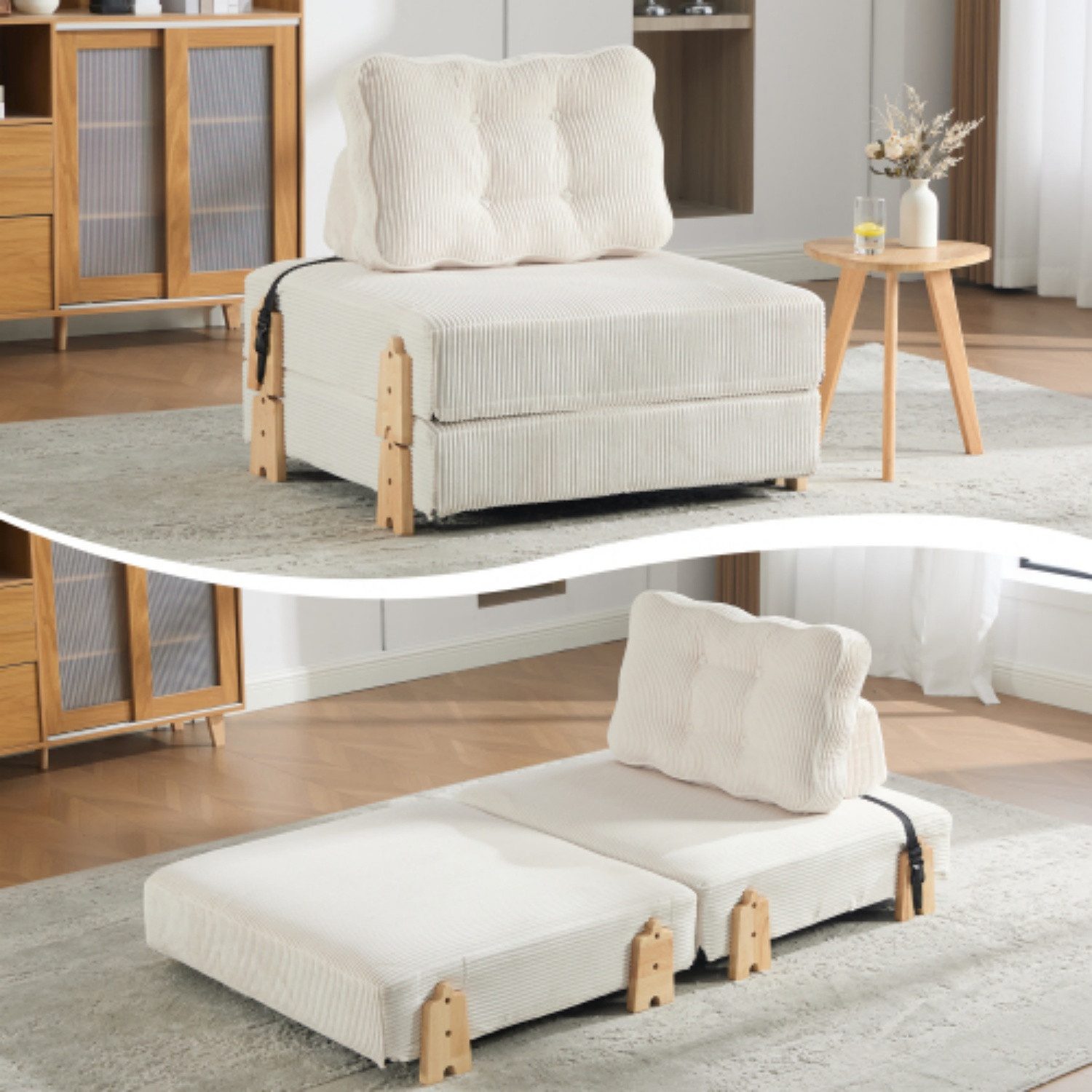 ANYSUN Sessel Schlafsessel klappbar, Sessel mit Schlaffunktion, Cordbezug, 90 × 86 × 84 cm, ausgeklappt 170 × 90 cm, für kleine Räume