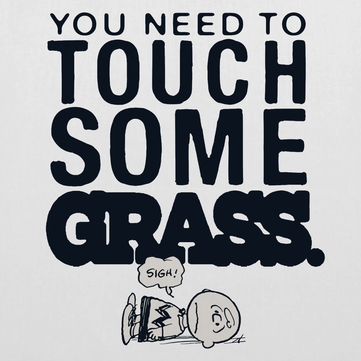 Spreadshirt Henkeltasche Peanuts Spruch Touch Some Grass Mit Charly Brown Stoffbeutel (1-tlg)