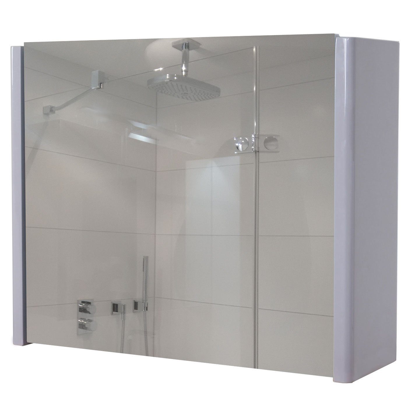 MCW Badezimmerspiegelschrank MCW-B19-C mit Ablagefläche, Inkl. grau Einlegeboden grau | Hochglanz-Optik
