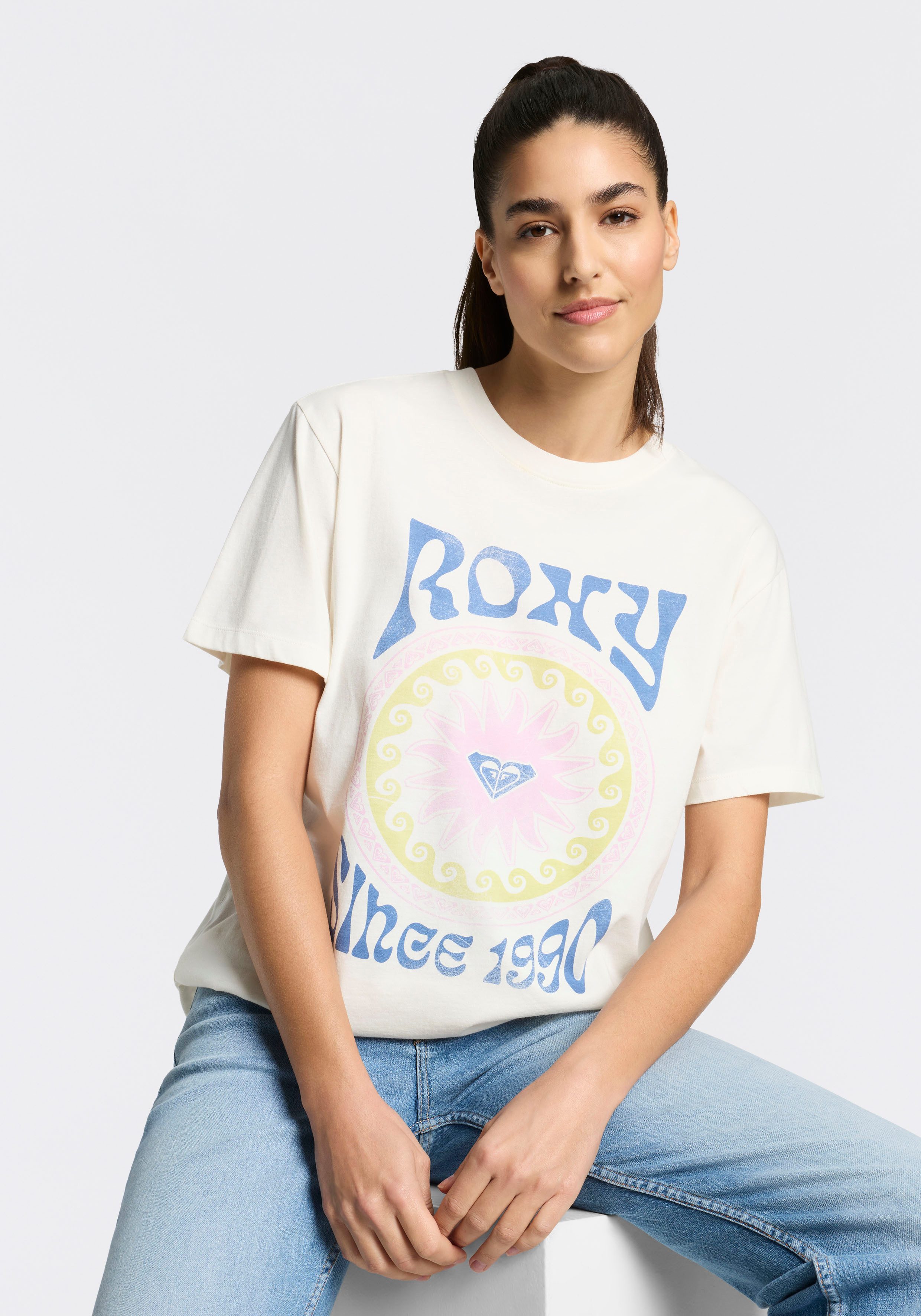 Roxy T-Shirt O HANGLOOSE BALI WAVE (2-tlg) Kurzarm, mit Rundhalsausschnitt, aus Baumwolle