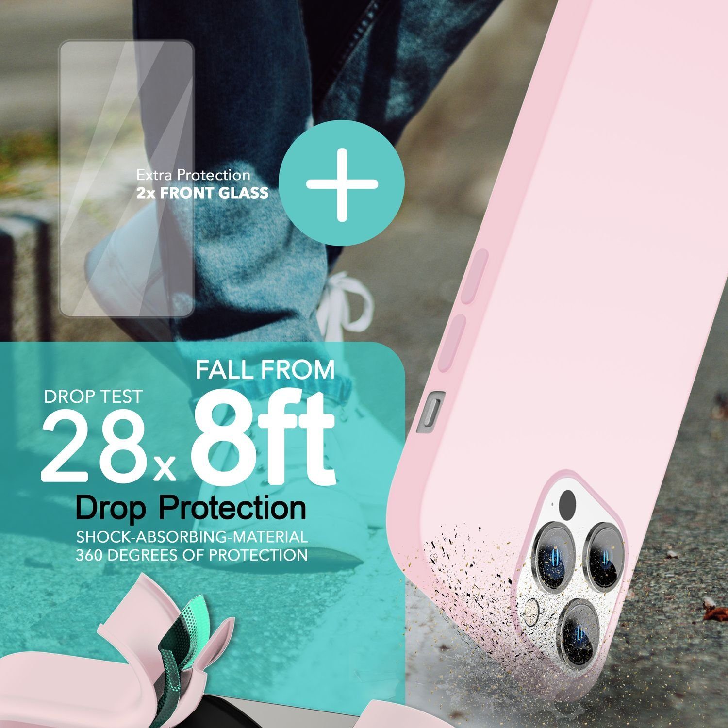 Nalia Smartphone-Hülle Apple iPhone 14 Pro 15,5 cm (6,1 Zoll), Liquid Silikon Hülle / MagSafe Funktion / 2x Schutzglas / Anti-Schmutz