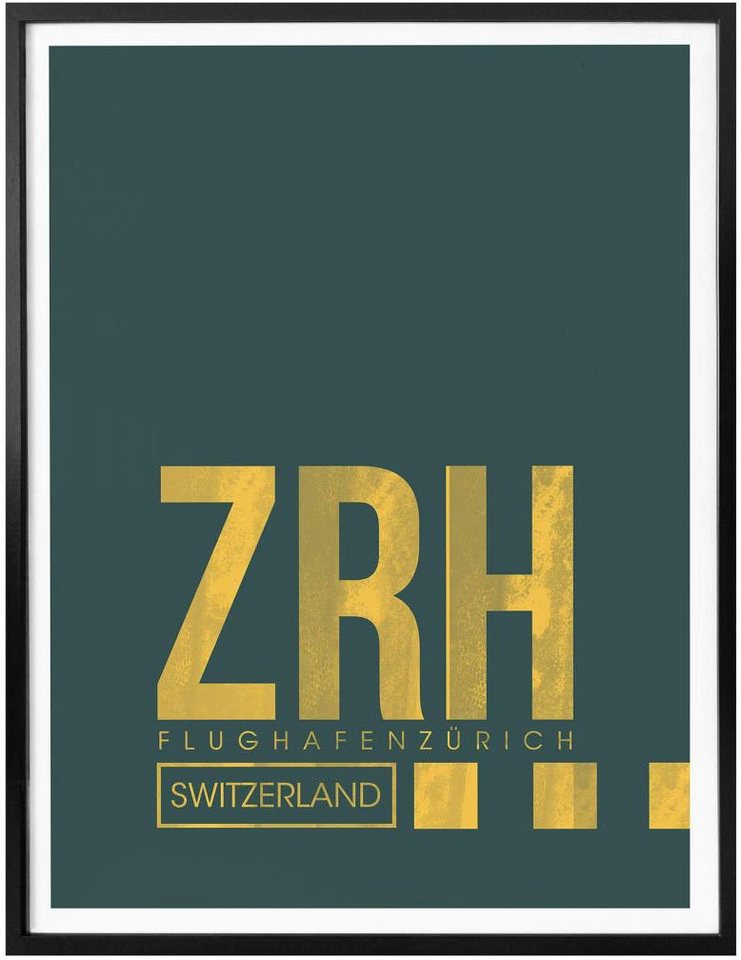 Poster, Bild, Wandposter Zürich, (1 Flughafen Poster Wandbild St), Wall-Art Wandbild, Flughafen ZRH